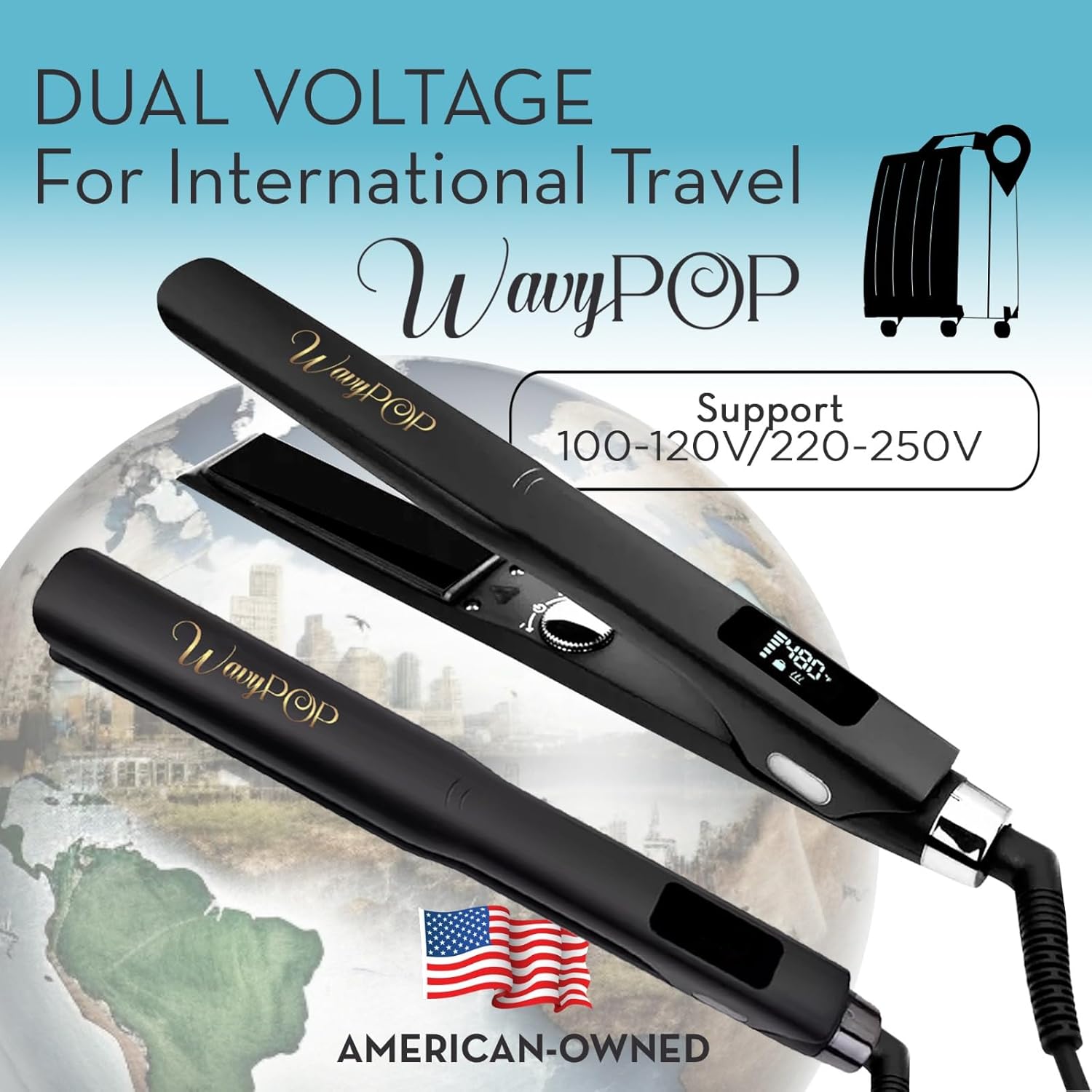 PRO 2 in 1 Professional Dual-Voltage Nano Titanium Flat Iron Hair Straightener & Curling Wand | up to 480F | 10s Heat-Up | 1.25" Ceramic MCH Fast Heat with Auto Shut Off
