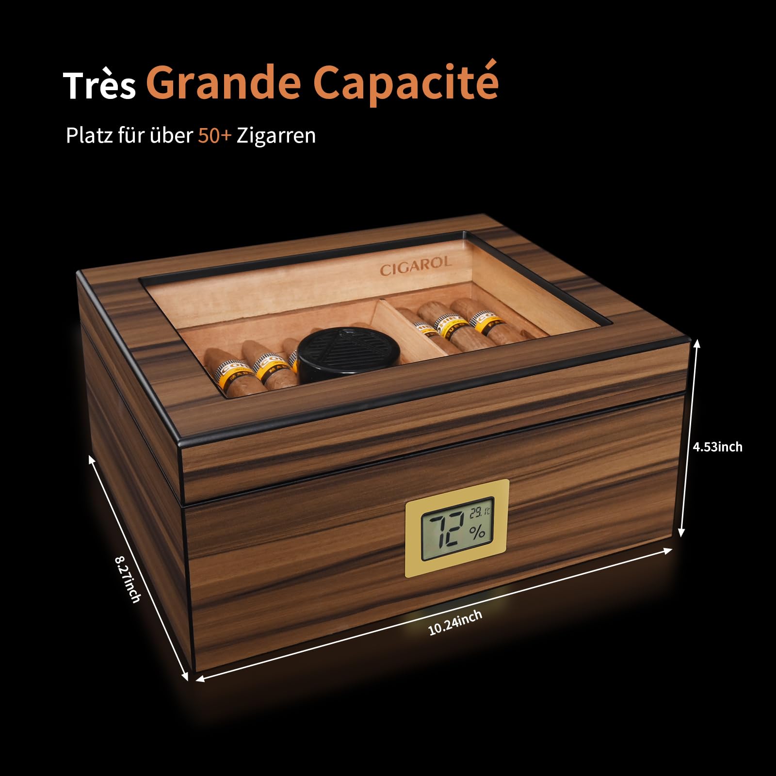 Humidor Puros, Caja Puros Hecho a Mano, Humidor con Mechero, Corta Puros y Humidificador para 25-50 Puros, Grandes Regalos para Hombres (Puros No Incluidos)
