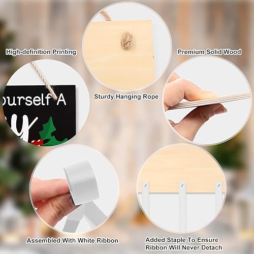 Miniatura 4 de Soporte para tarjetas de Navidad, exhibición de pared de madera Have Yourself A Merry Little Christmas con 20 clips de fotos para bricolaje, marcos