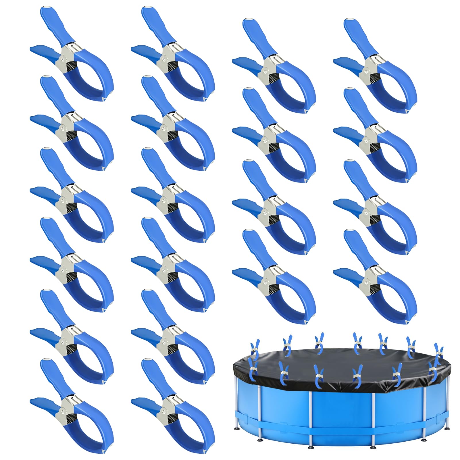 20 Stück Klammern Metall Für Poolabdeckung Klemmzwingen Große Spannweite Für Oberirdische Pool Klammern Für Abdeckplane Federklemme mit Starker Spannkraft Für Poolplane Siloplane Abdeckplane(Blaux20)