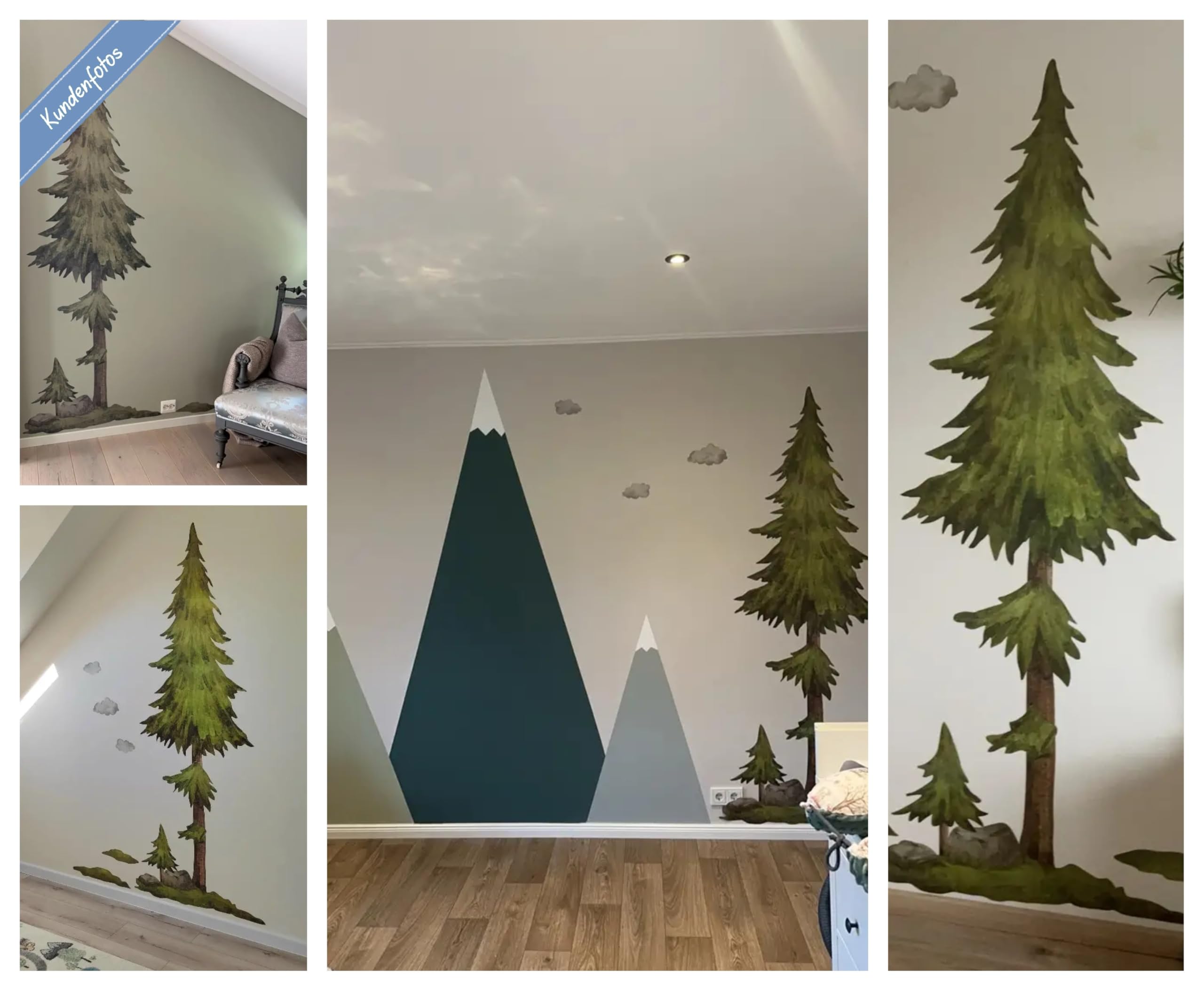 Giganti Adesivi murali bambini ALBERO acquerello 135x215 cm Murales adesivi da parete grandi albero pino foresta Decorazioni parete cameretta camera da letto bambini XXL