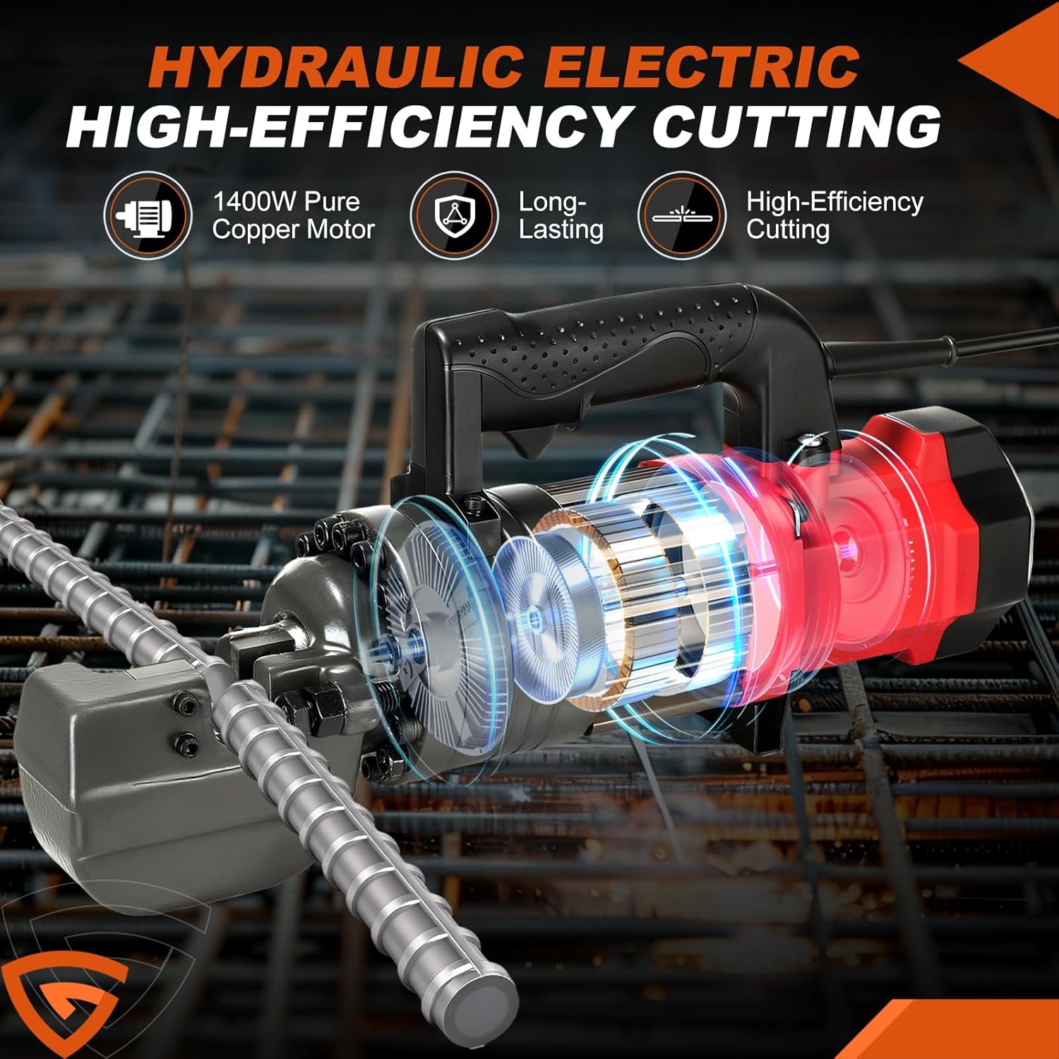1400W Electric Rebar Cutter, 7/8" Hydraulic Portable Rebar Cutter 3-4s Cutting Speed Cuts 4-22mm #7 3/8" 5/8" up to 0.87" Rebar/Steel, RC-22,with Easy to Carry Box