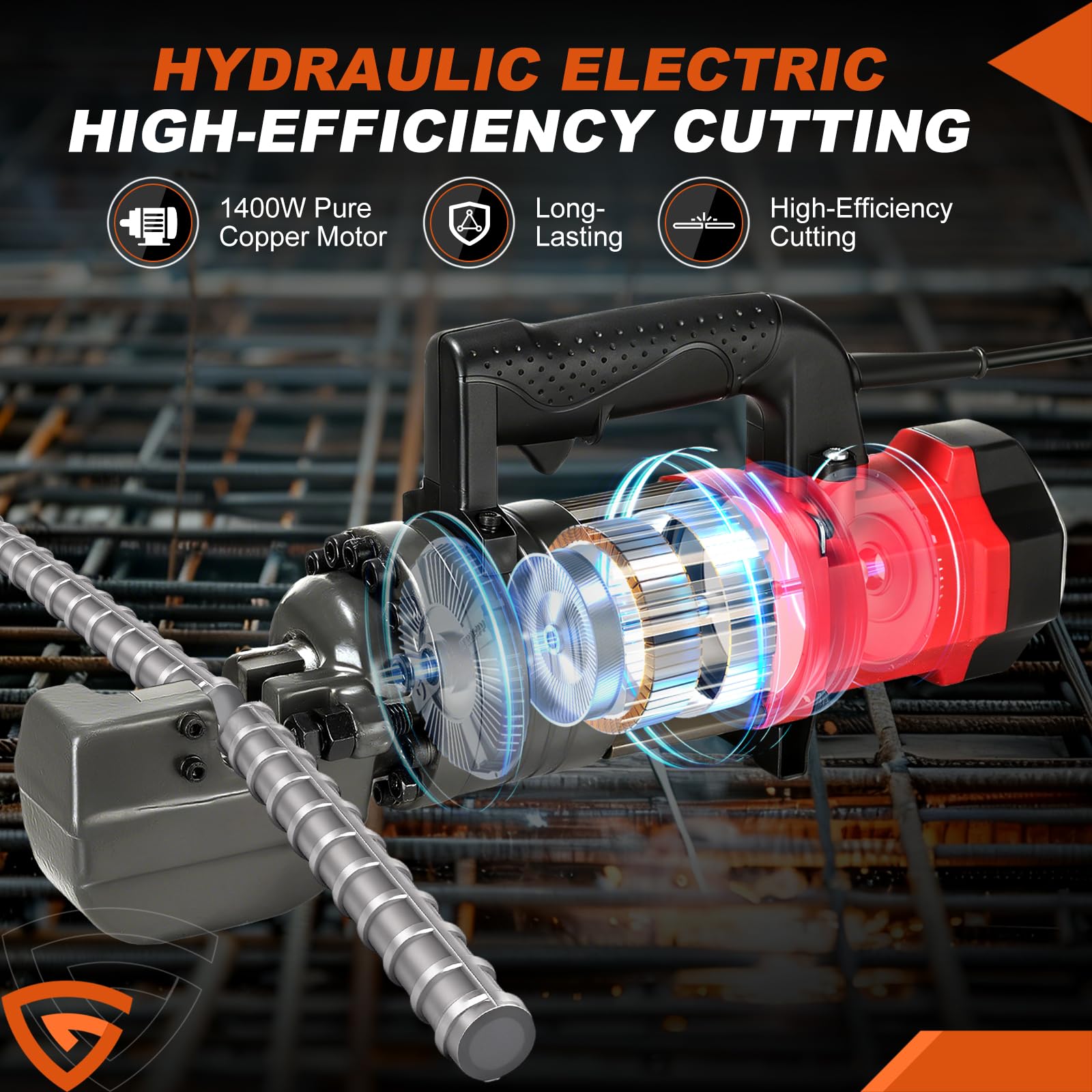 Elektryczny hydrauliczny nóż do prętów zbrojeniowych 7/20.3 cm 1400 W, przenośny nóż do prętów zbrojeniowych 3-4s prędkość cięcia 4-22 mm #7 3/20.3 cm 5/20.3 cm do 2.2 cm Rebar / Stal, RC-22, z łatwym