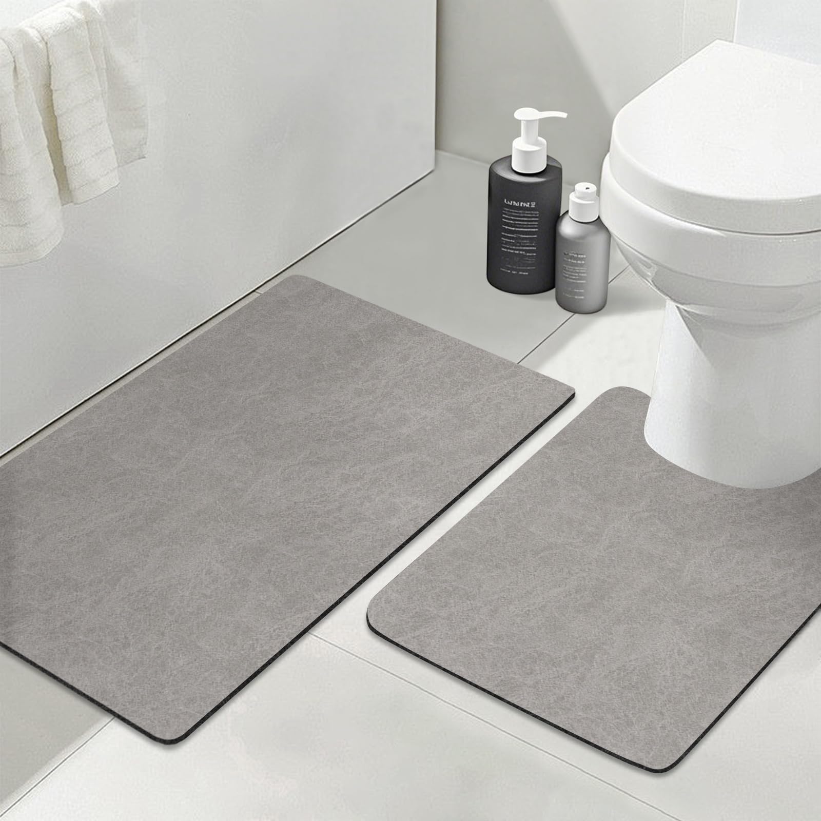 KAZOLEN Non Slip Bath Mat Sets 2 Piece, Quick Dry Diatomaceous Earth Bathroom Mat, Super Absorbent Soft Bath Mats with Rubber Backing, Low Profile Washable Bath Matt for Bathroom Floor