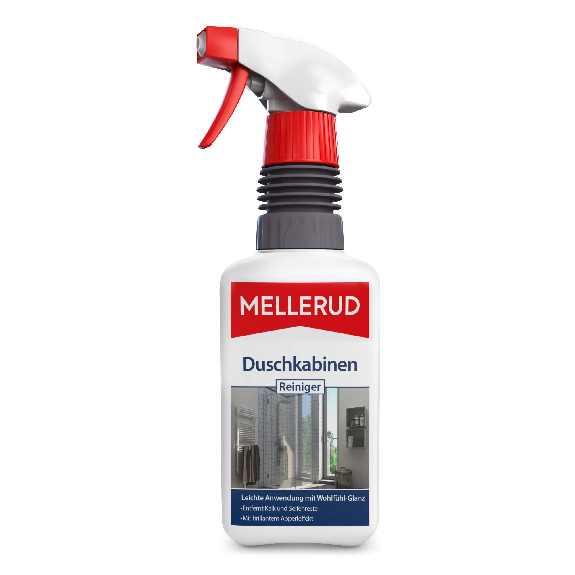 MELLERUD Duschkabinen Reiniger | 1 x 0,5 l | Wirksames Spray gegen Kalk- & Seifenreste in der Dusche | Badreiniger mit Abperleffekt | Langzeitschutz | bringt verlorenen Glanz zurück