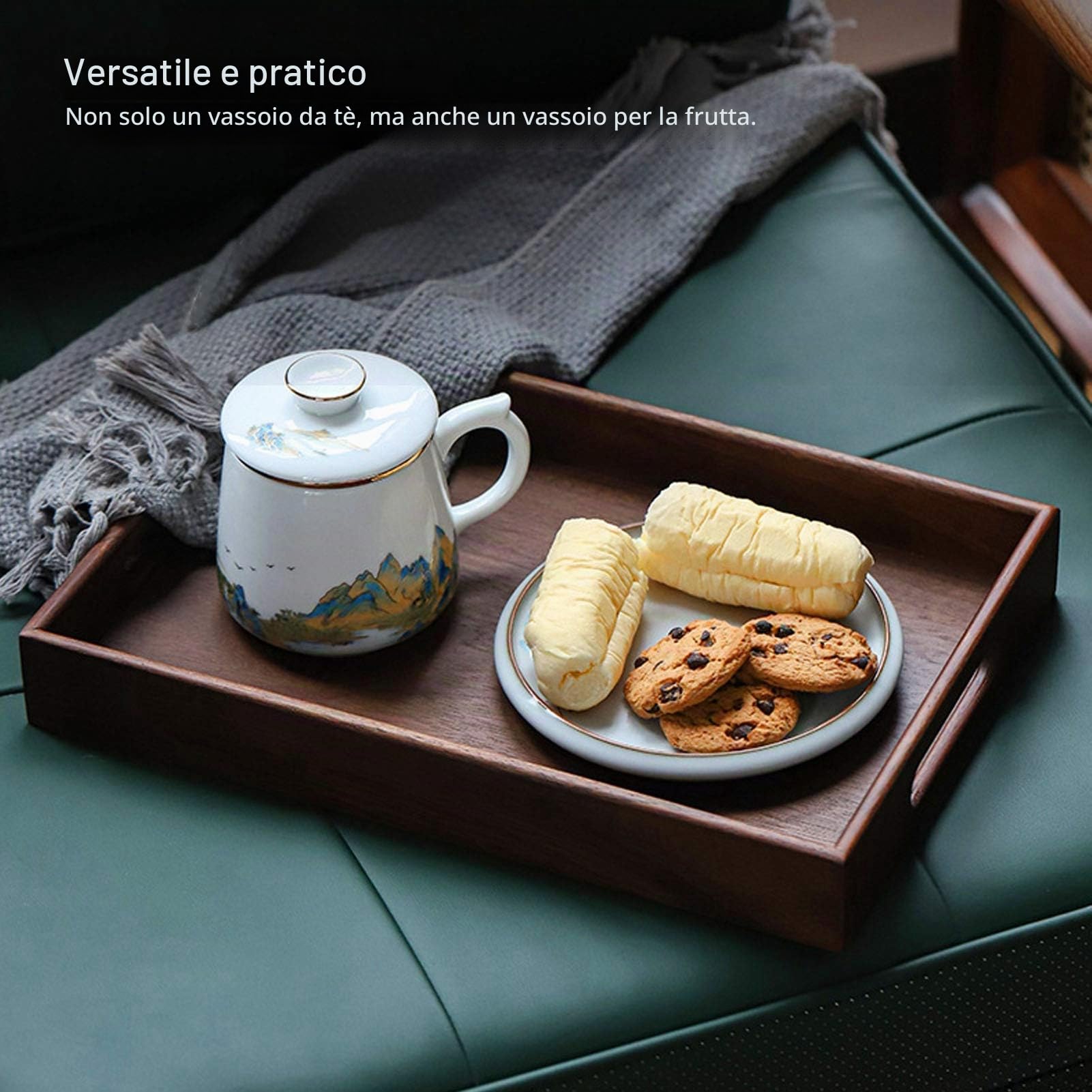 Vassoio in Noce Vassoio da Portata in Legno, Semplice Vassoio Rettangolare in Stile Giapponese con Frutta Snack e Caffè per Ufficio Ristorante(S)
