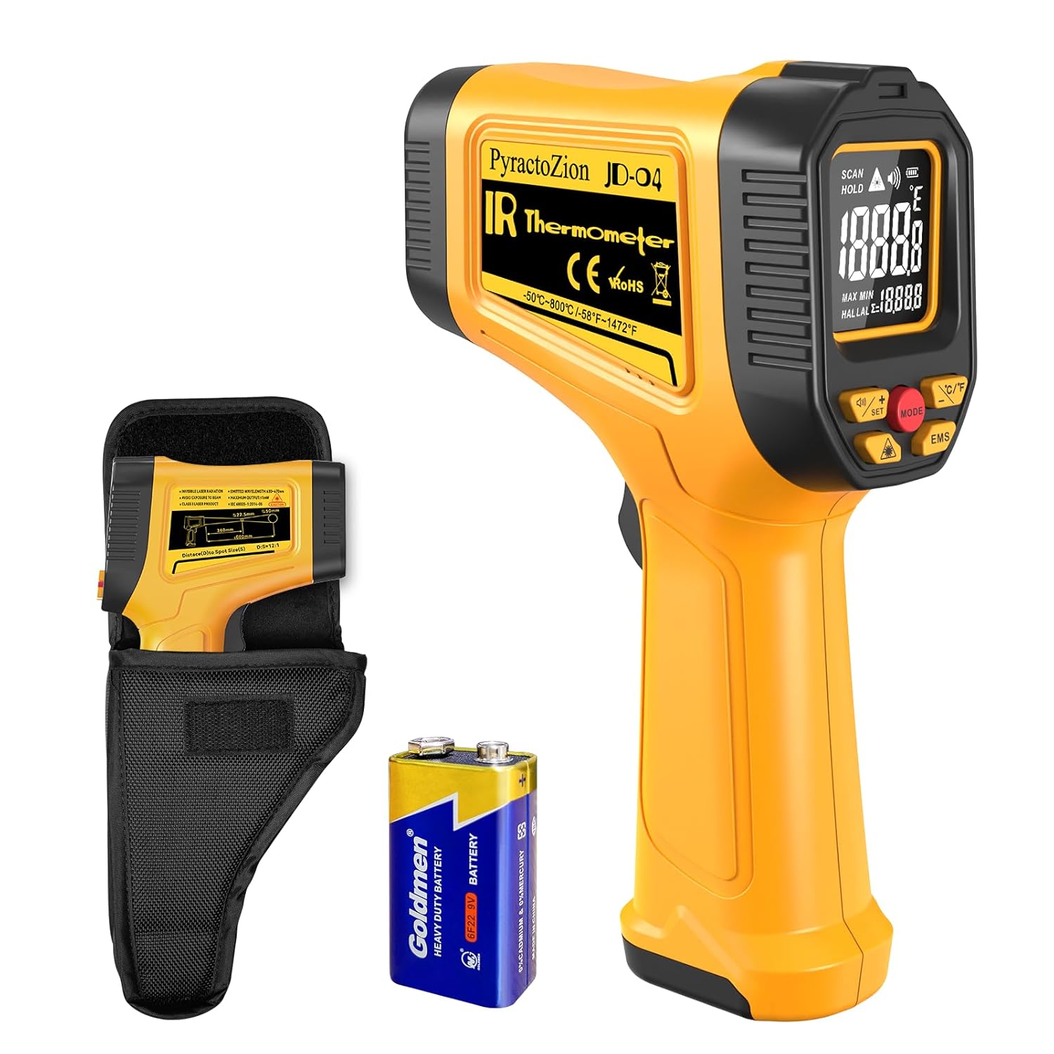 PyractoZion Infrared Thermometer Gun -58°F to 1472°F: Dual Laser, Adjustable Emissivity, Backlit Display for Cooking, Griddle, BBQ