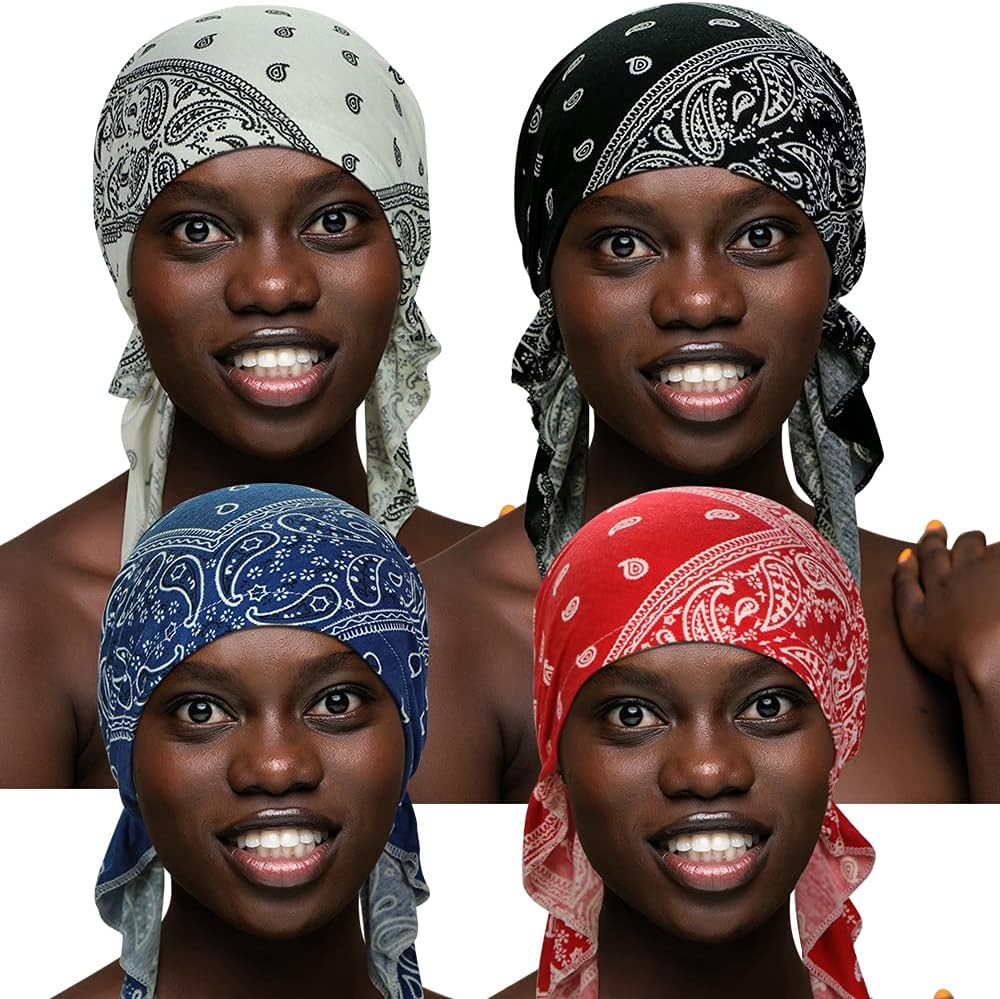 ASHILISIA 4 Pieces Women Chemo Hat Turban Beanie, Pre-Tied Headwraps Headwear Bandana for Hair Loss - Image 2