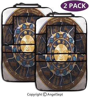 Not applicable Organizer per sedile posteriore per Auto 2 pezzi, Ariete Taurus Gemelli Cancro Leo Virgo Bilancia Scorpione Oroscopo Segni Marrone BLU, Misura con supporto per Tablet da 9,5 pollici