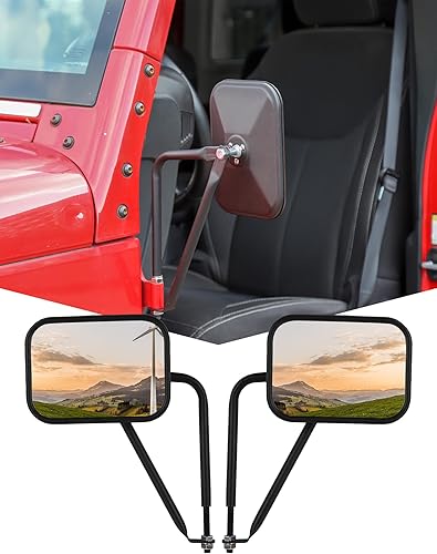 JeCar Espejos laterales cuadrados sin puerta retrovisor de liberación rápida para Jeep Wrangler CJ YJ TJ JK JL y Unlimited, negro texturizado