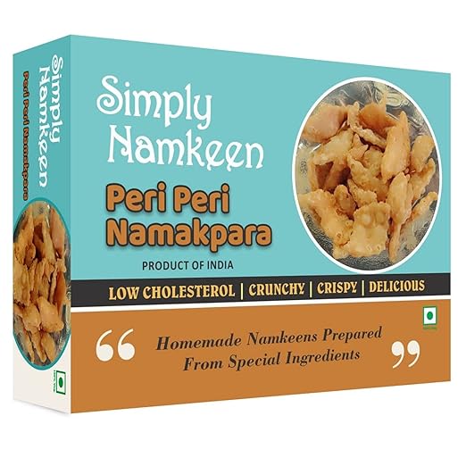 Simply Namkeen Peri Peri Namakpaare Snacks, 300gm, Made with 100% Rice Bran Oil, Healthy Diet Snacks for Adults and for Kids, Chai Time Indian Snacks, Low Fat Namak pare Diet Snacks for Weight Loss, Low Cholesterol Homemade Namakpara Snacks (300gm, Pack of 1)