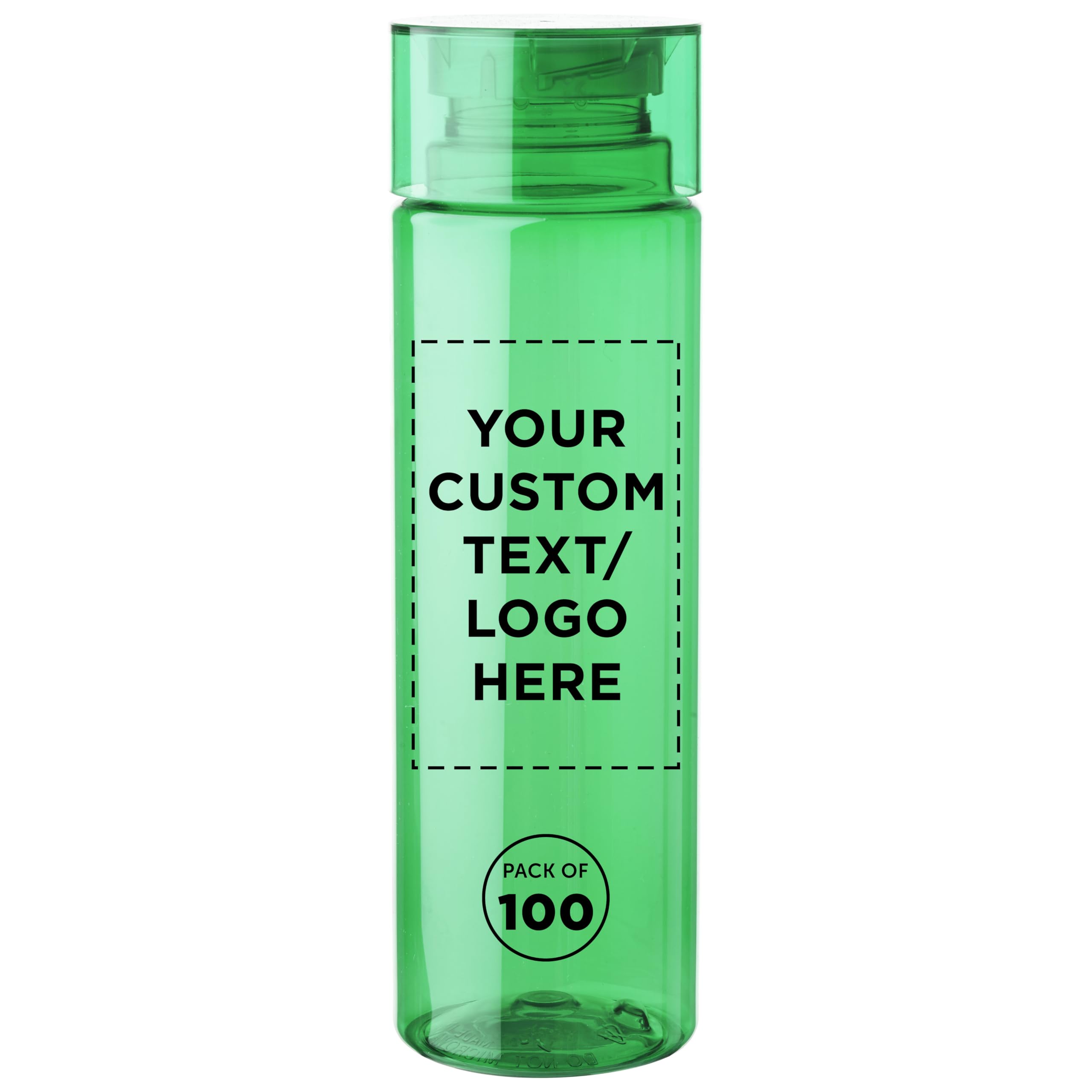 DISCOUNT PROMOS Custom Atlantic Cylindrical Plastic Water Bottles 30 oz Set of 100 Personalized Bulk Pack Reusable Shatterproof