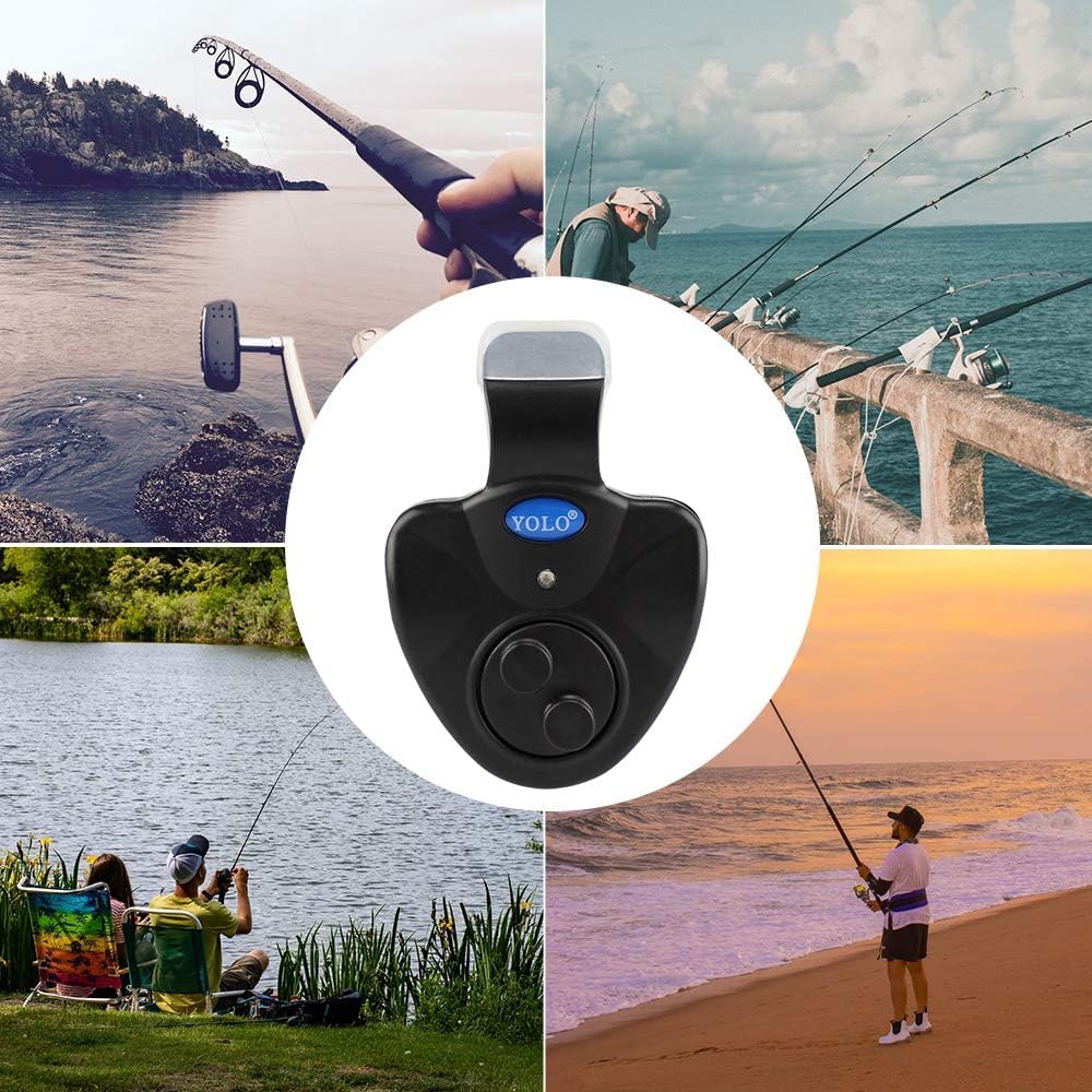 Coolnice 6pcs Détecteurs de Touche électroniques de Canne à Pêche Alarme de Pêche Sensible avec Indicateur Lumineux LED Alarme Sondeur Electronique pour Pêche Nuit Pêche Maritime Nocturne-Noir