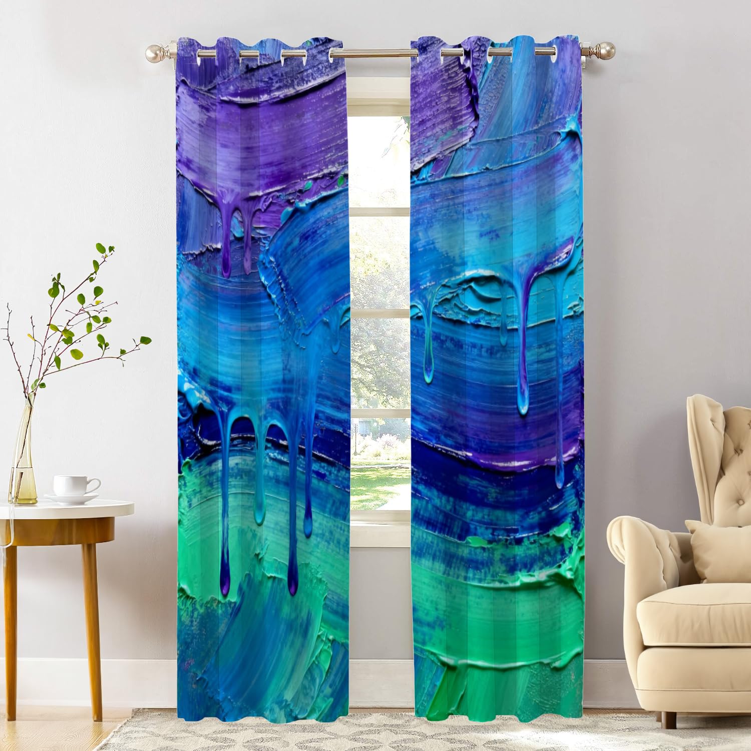 Shrahala Colorful Abstract Oil Blackout Window Curtains, Pink Marble Brush Thermal Insulated Curtains Grommet Top Window Drapes for Living Room, Bedroom (2 Panels,52 x 84 in) — image 1