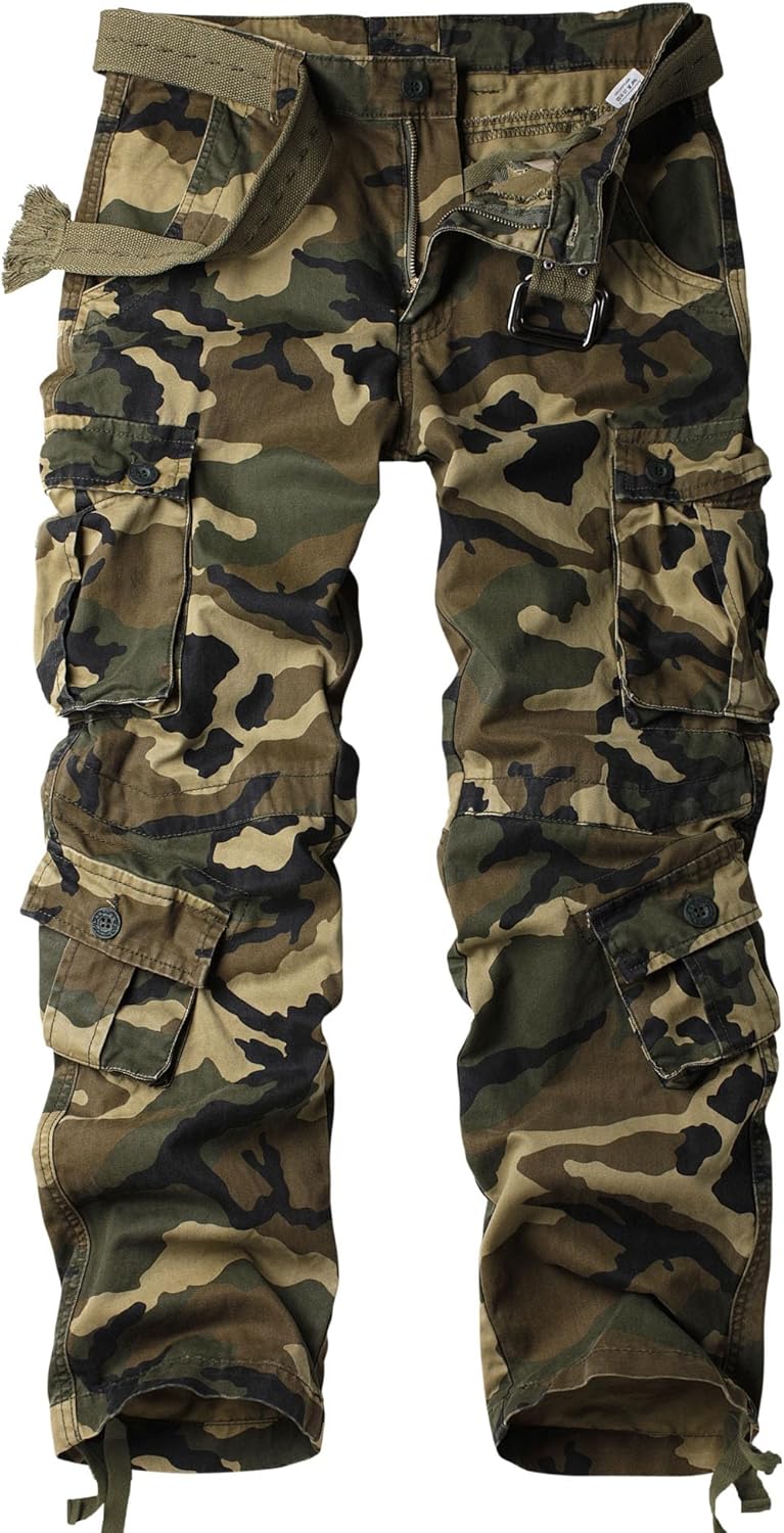 AKARMY Men's Camo Cargo Work Pants Cotton Military Army Casual Tactical Wild Combat Pants with 8 Pockets