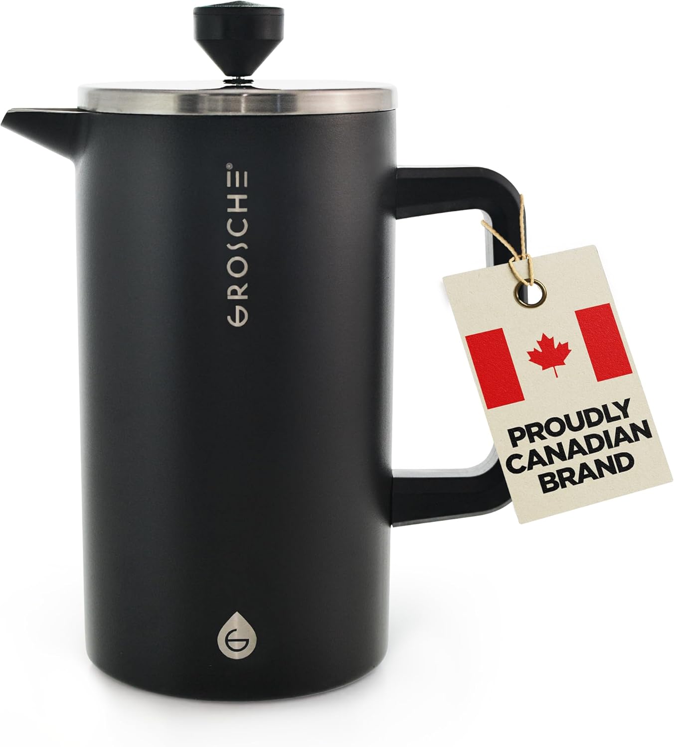 GROSCHE Dub’lin Stainless Steel Coffee Maker French Press 8 Cup | 34 FL Oz Coffee Press, 18/8 Double Walled Stainless Steel French Press Coffee Maker – Hot/Cold Brew | Stainless French Press – BLACK