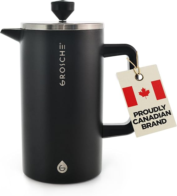 GROSCHE Dublin Double Wall Stainless French Press, Black, 8 Cup, 34 Oz