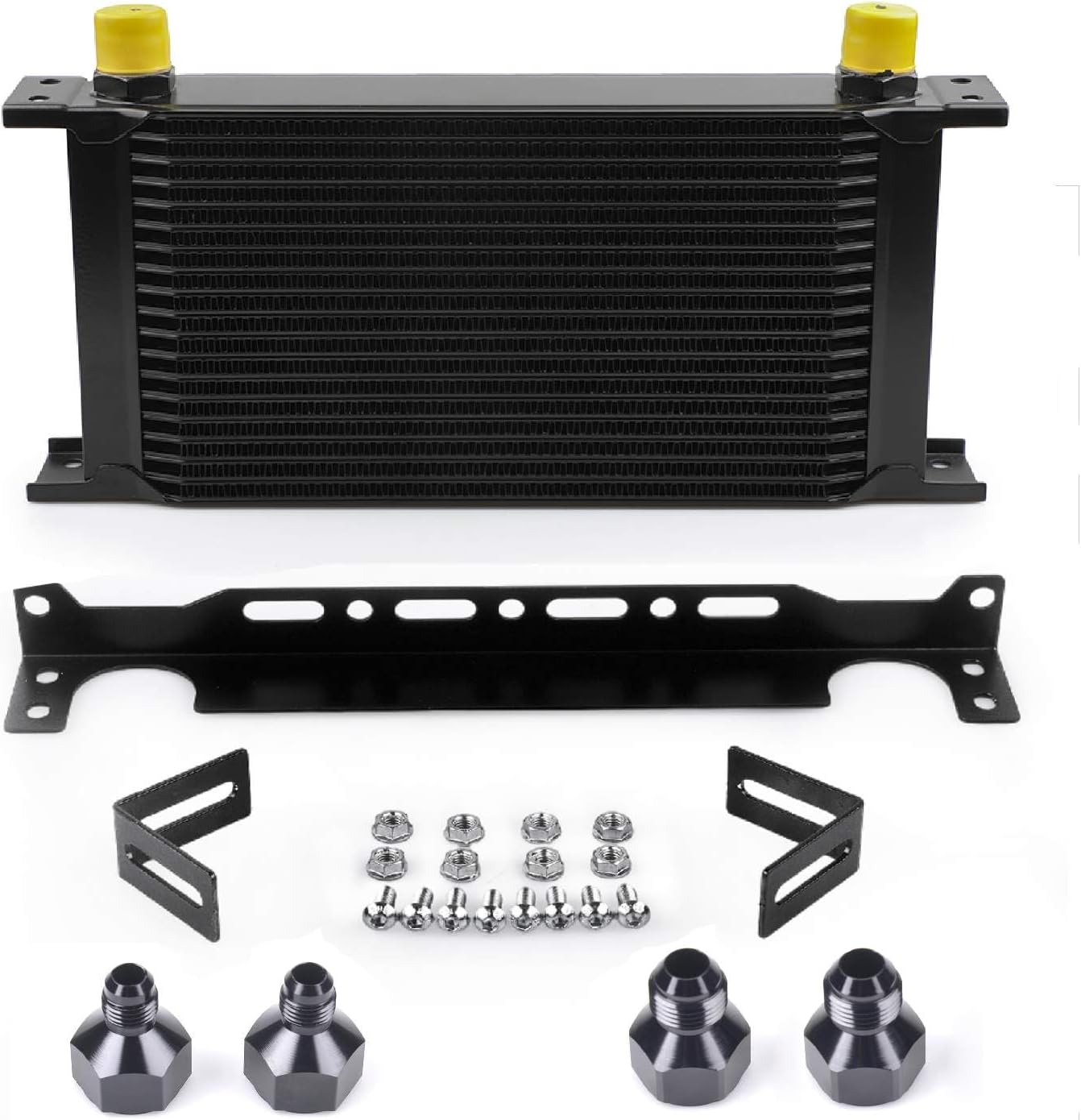 AN10-10AN Stacked Plate Oil Cooler Universal Engine Transmission British Radiator Oil Cooler Condenser Aluminium Alloy Black (19 Row)