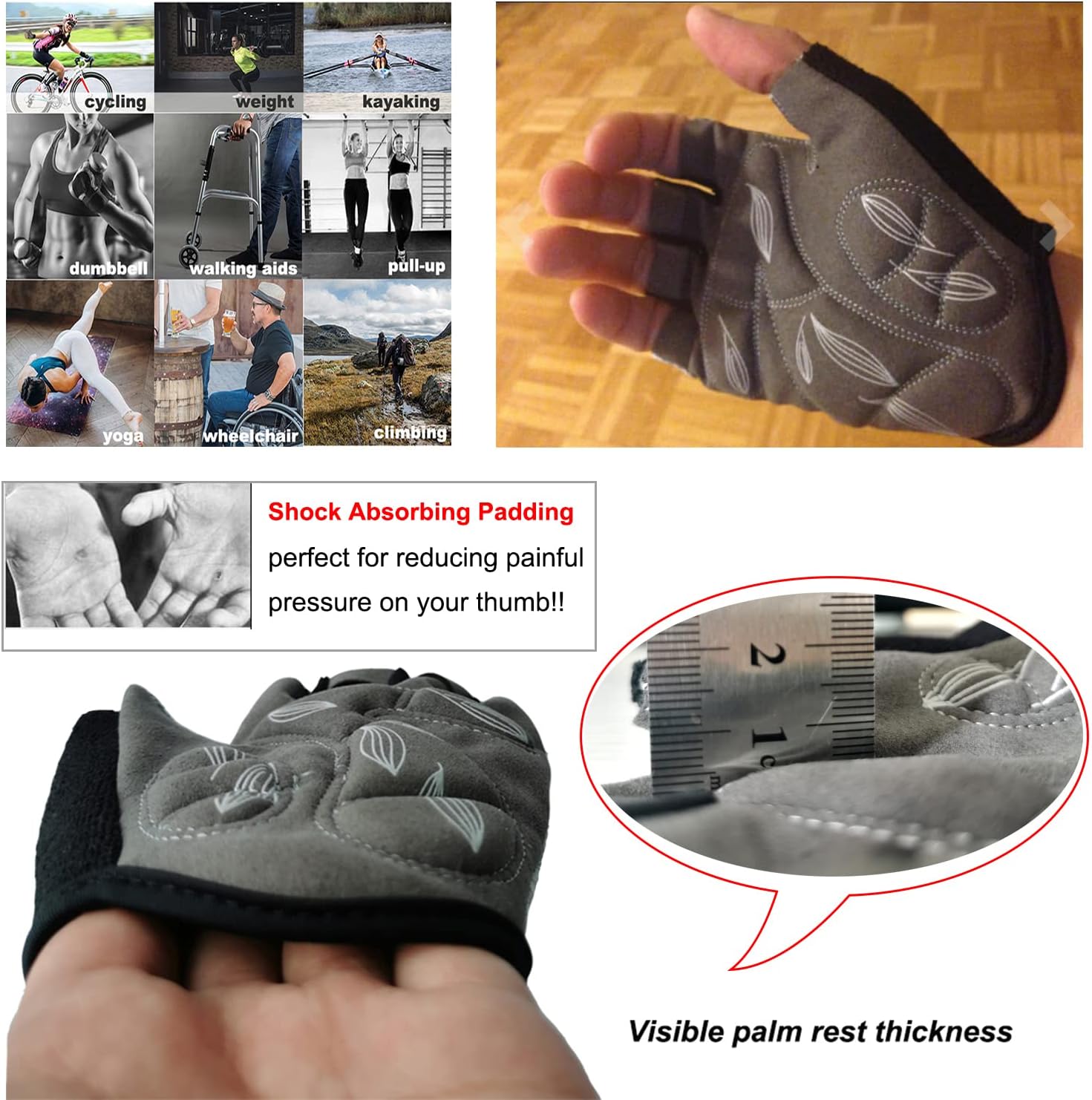 Cycling Gloves for Men & Women - 5MM Anti-Slip Shock-Absorbing Gel Pad, Lightweight & Breathable Half Finger Design for Mountain Cycling, Gym, Motorcycle, Outdoor Sports - Image 4