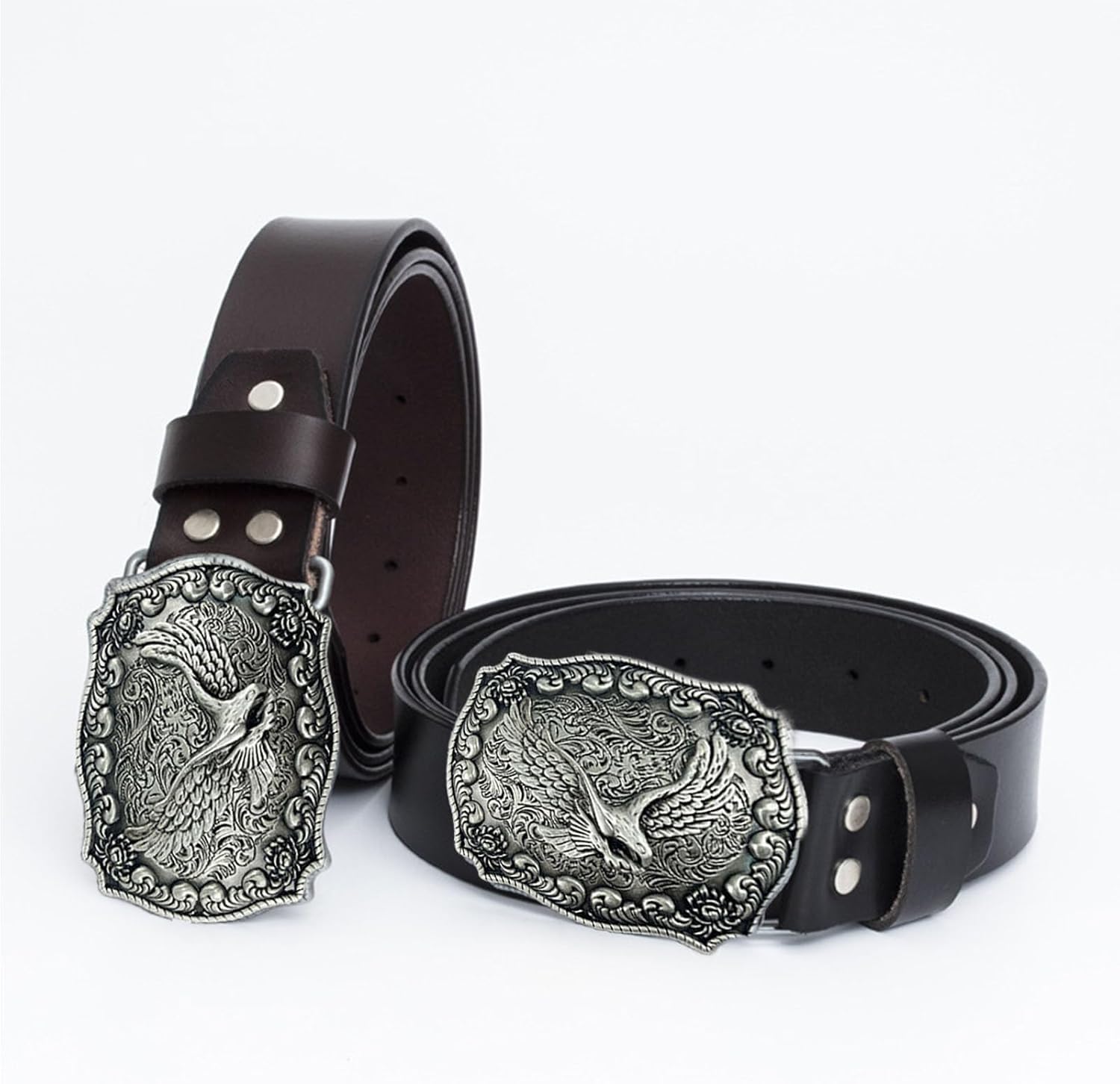 Herenriemen Eagle Series, Western Cowboy-riem voor heren met vliegende adelaar-patroon versierde retro riem met gesp van legering,Brown a,100CM/39.4