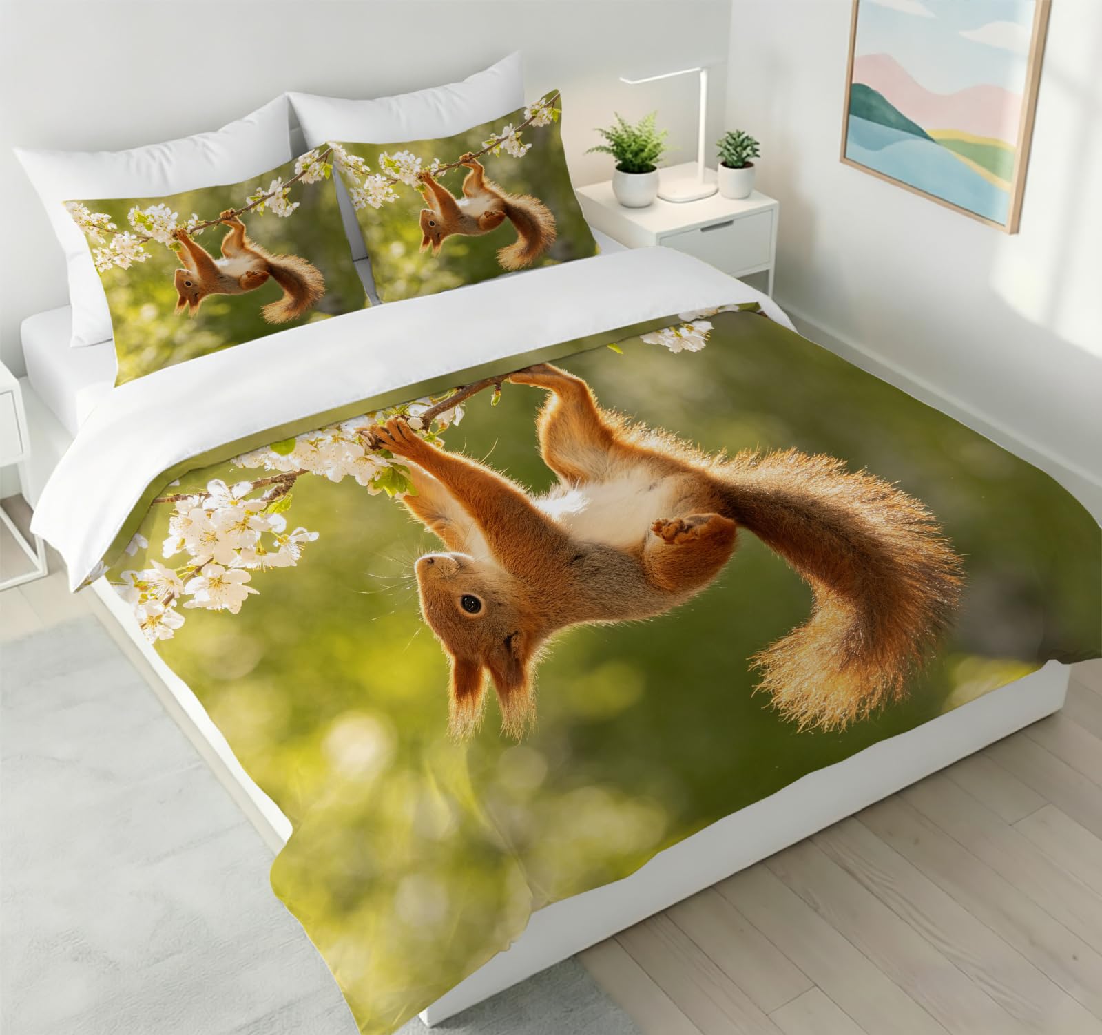 Funda Nórdica Cama 180 Ardilla Impresión 3D Microfibra Suave Ropa de Cama Fauna Silvestre Funda Edredon 240x260 cm con Cremallera y 2 Fundas de Almohada 50x75 cm l.946