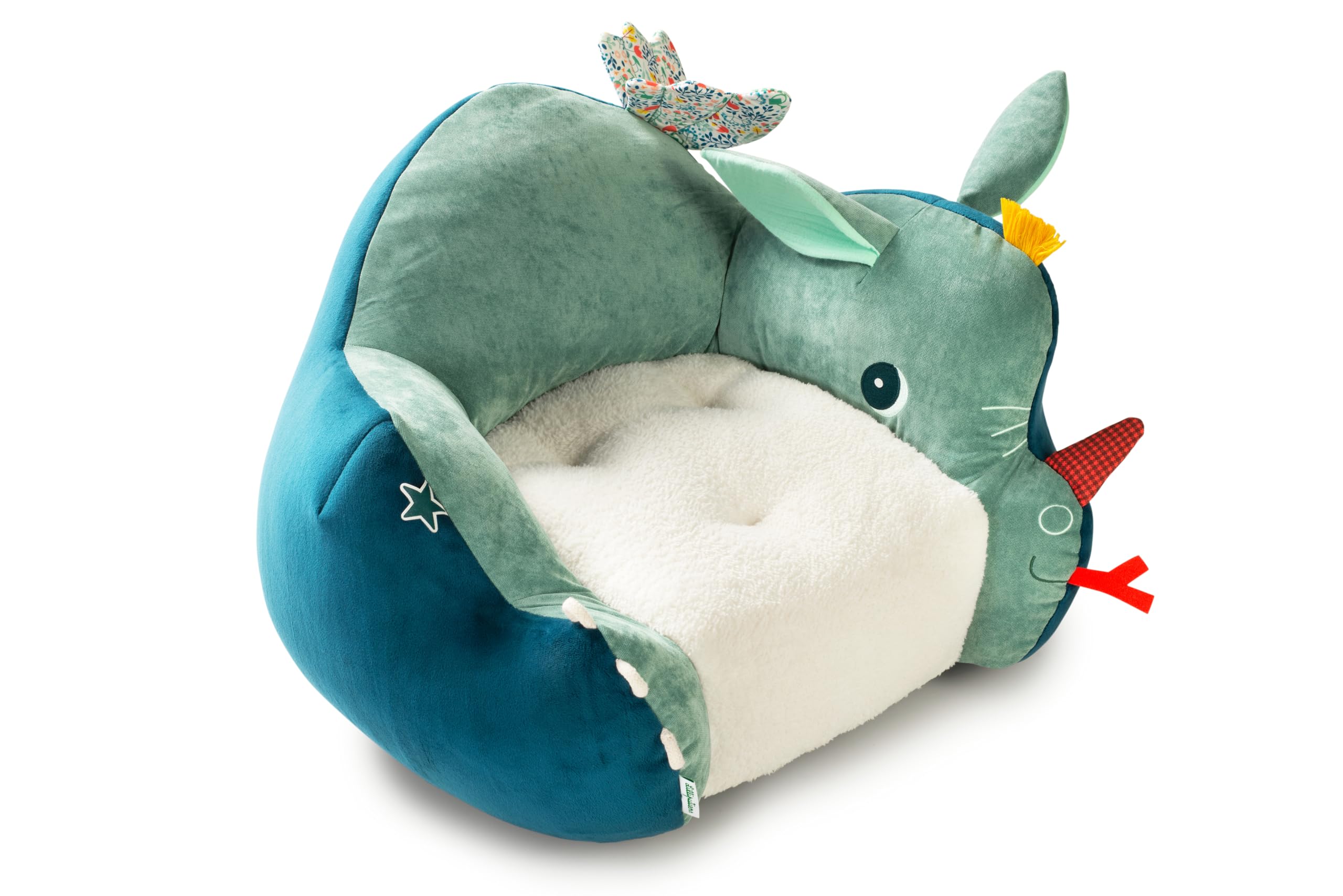 LILLIPUTIENS – Fauteuil Enfant Joe Le Dragon – Fauteuil Confortable et ludique en Tissu Doux avec Oreilles, Ailes et étiquettes à découvrir – Idéal décoration pour Chambre ou Salle de Jeu – 83324