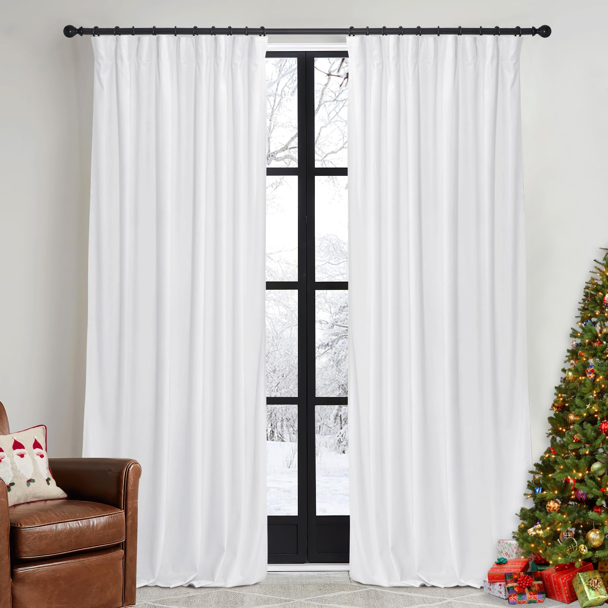 RYB HOME Pure White Velvet Curtains 90 inches for Bedroom - Luxury Light Reducing Vertical Drapes Simple Home Decoration for Sliding Door Living Room, W52 x L90, 2 Pieces