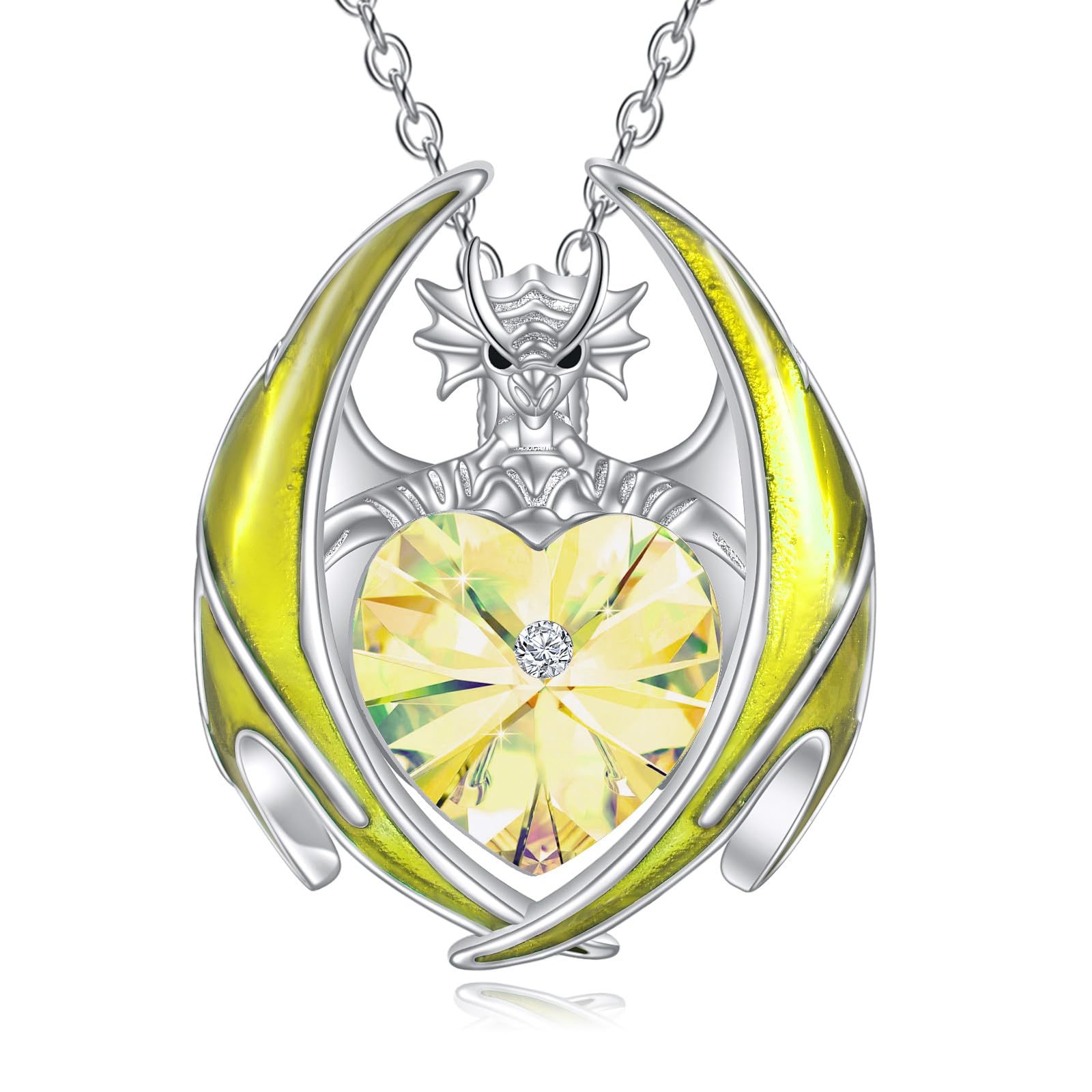 YAFEINI Drachen Halskette Geschenke für Damen Mädchen Sterling Silber Kristall Drachen Anhänger Halskette Schmuck Weihnachten Geburtstag Geschenke