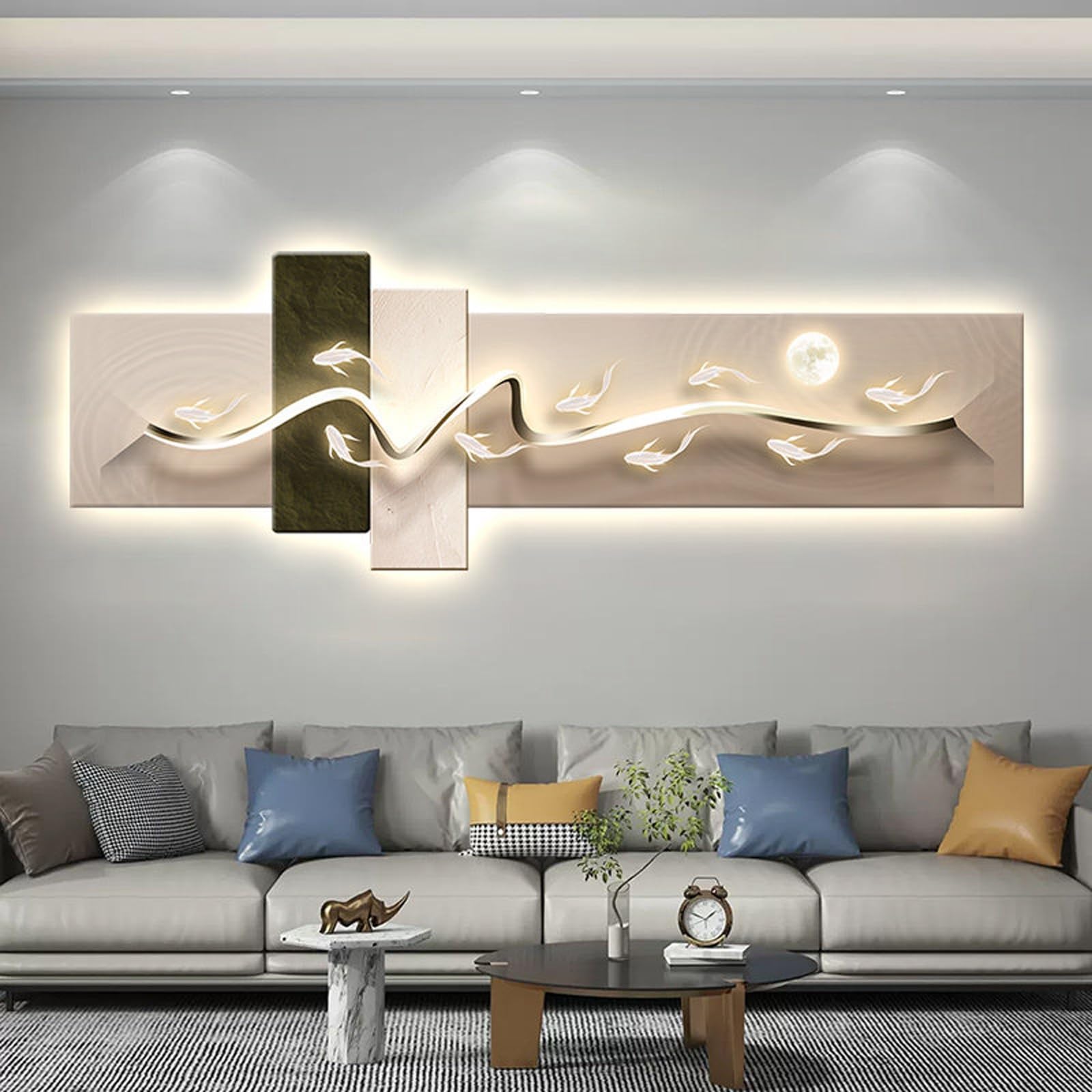 Scultura Decorativa per Parete in Stile Moderno, Quadro Decorativo in Rilievo 3D con LED, Adatta per Soggiorno, Camera da Letto, Ufficio, corridoio(D,75 * 25cm/29.5 * 9.8in)