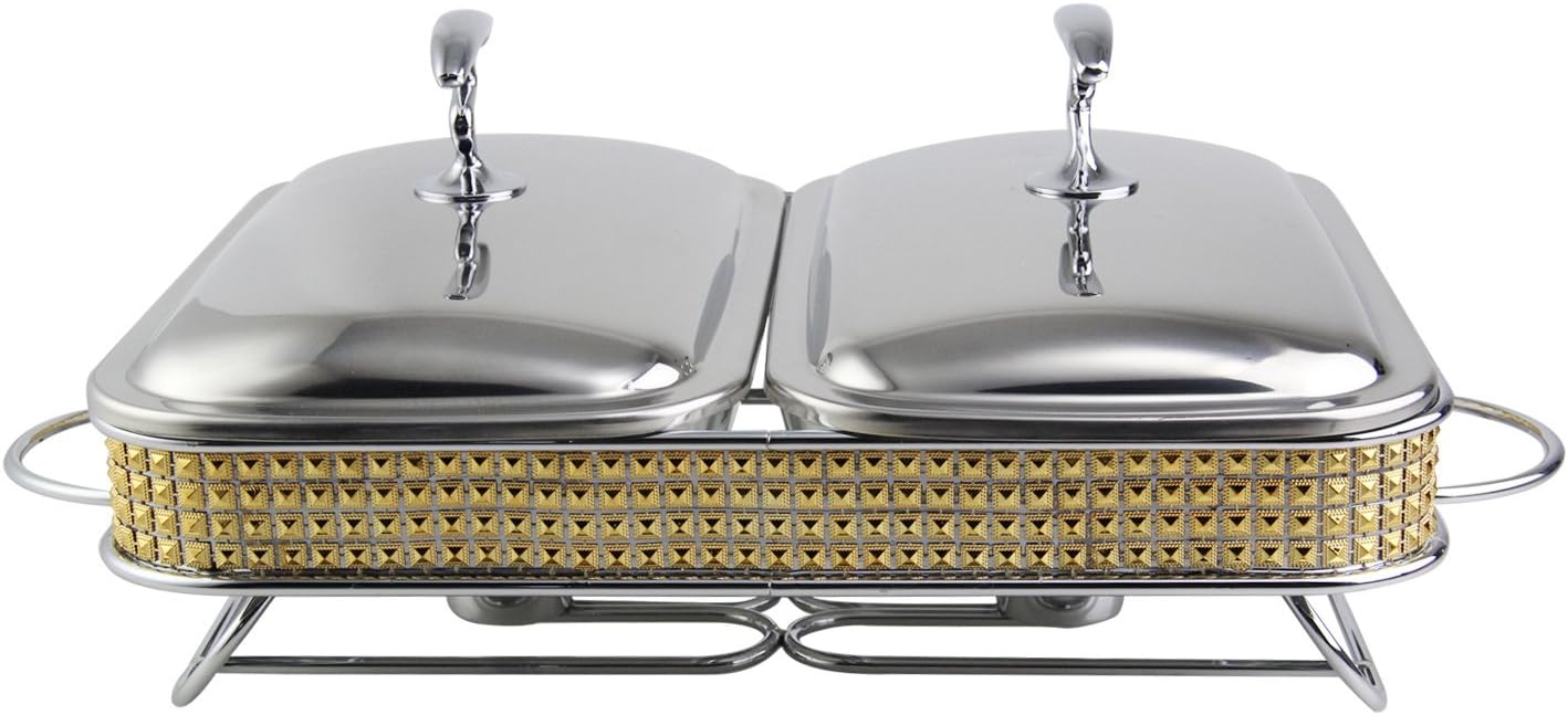 Stainless Steel Double Glass Container Warmer Chafing Dish Buffet Warmer Set Chafer 3.2L