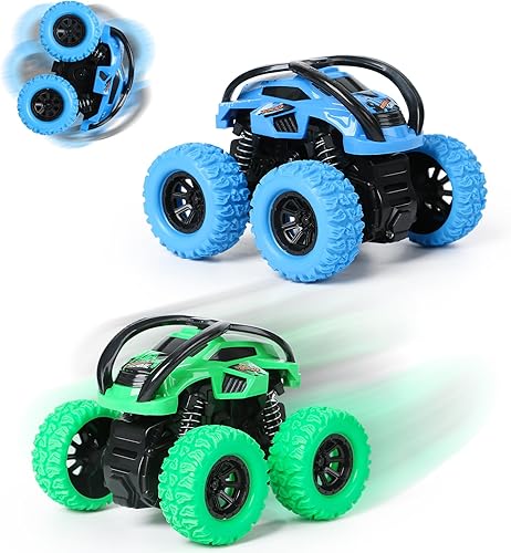 Paquete de 2 juguetes de automóvil para niños de 3, 4, 5, 6 años, juguetes de empuje y marcha para niños pequeños de 3 a 6 años, camiones monstruos,