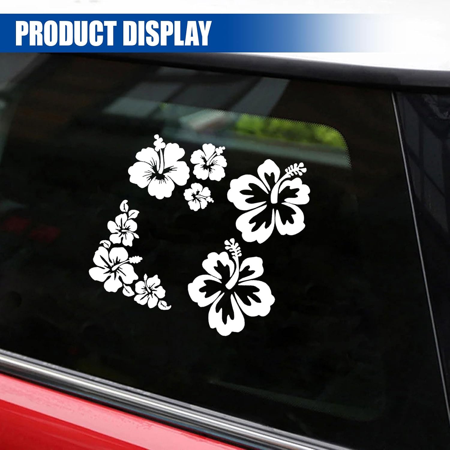 Hawaiian Hibiscus Flower Car Decal Sticker, Waterproof PET Decal, Car Bumper Sticker, Automotive Exterior Decoration Sticker Decal for Car, Truck, SUV, Door, Wall, Laptop (White, 5.82”×5.39”)