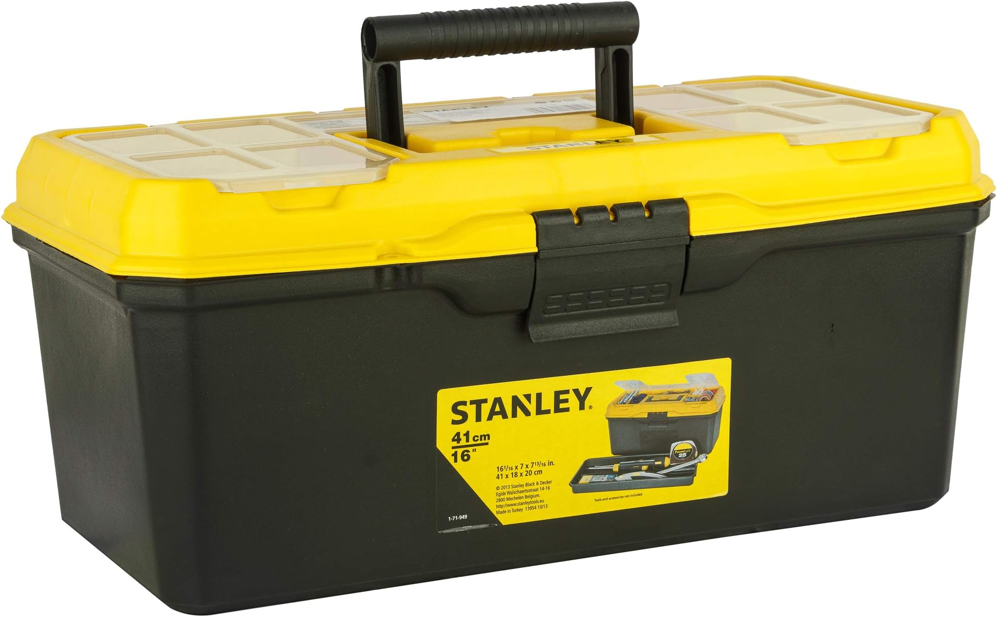 STANLEY 1-71-949 16'' Organised Maestro Heavy-Duty Portable Plastic Essential Toolbox with Clear Top Lid and Removable Tray Compartment for Easy & Convenient Storage, 1 Year Warranty, YELLOW & BLACK