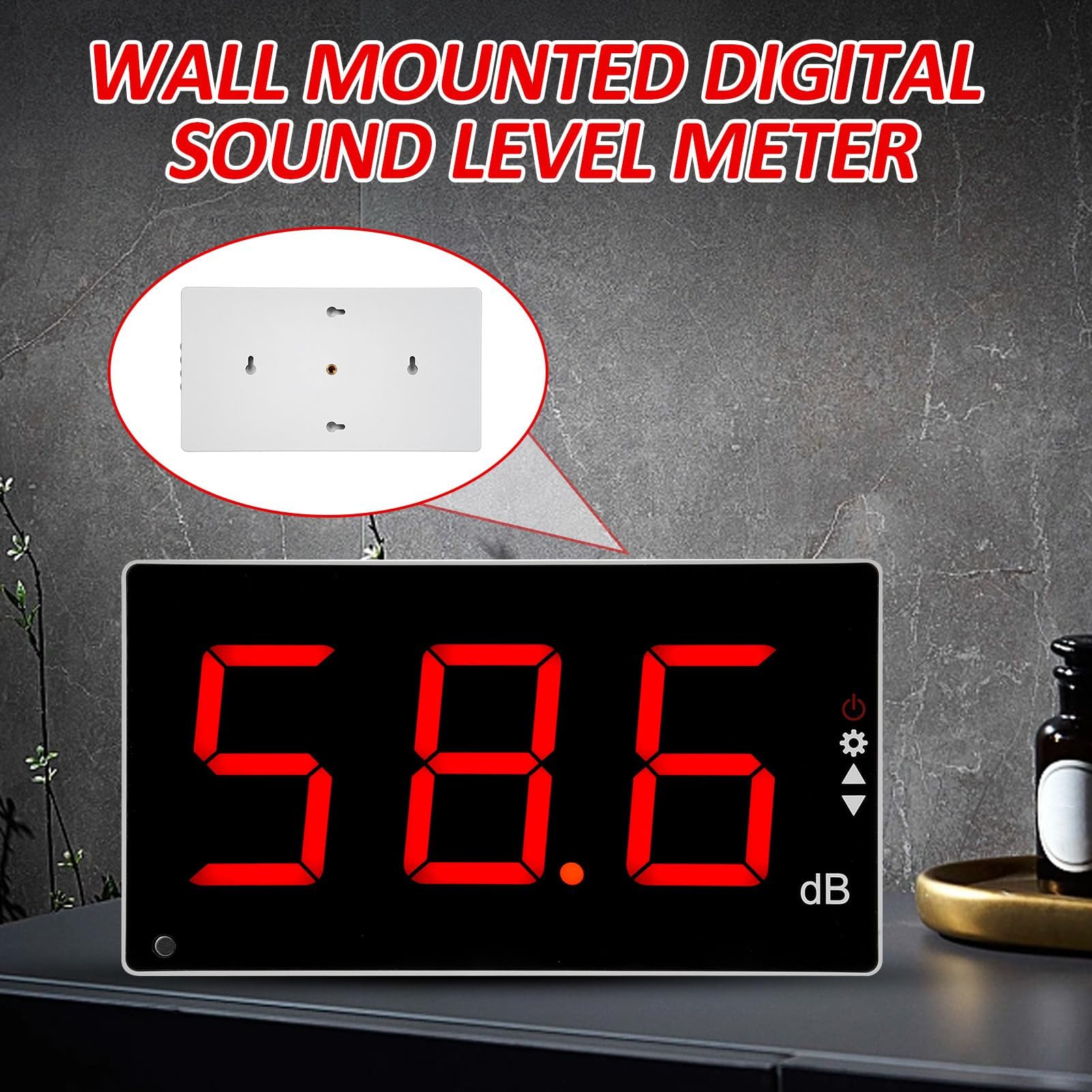AUNMAS Grabador de Medidor de Decibelios, Montaje en Pared para Medición de Ruido, Montaje de Nivel de Sonido con Micrófono Capacitivo de Diafragma de Metal, Registro de Datos de Respuesta Rápida para