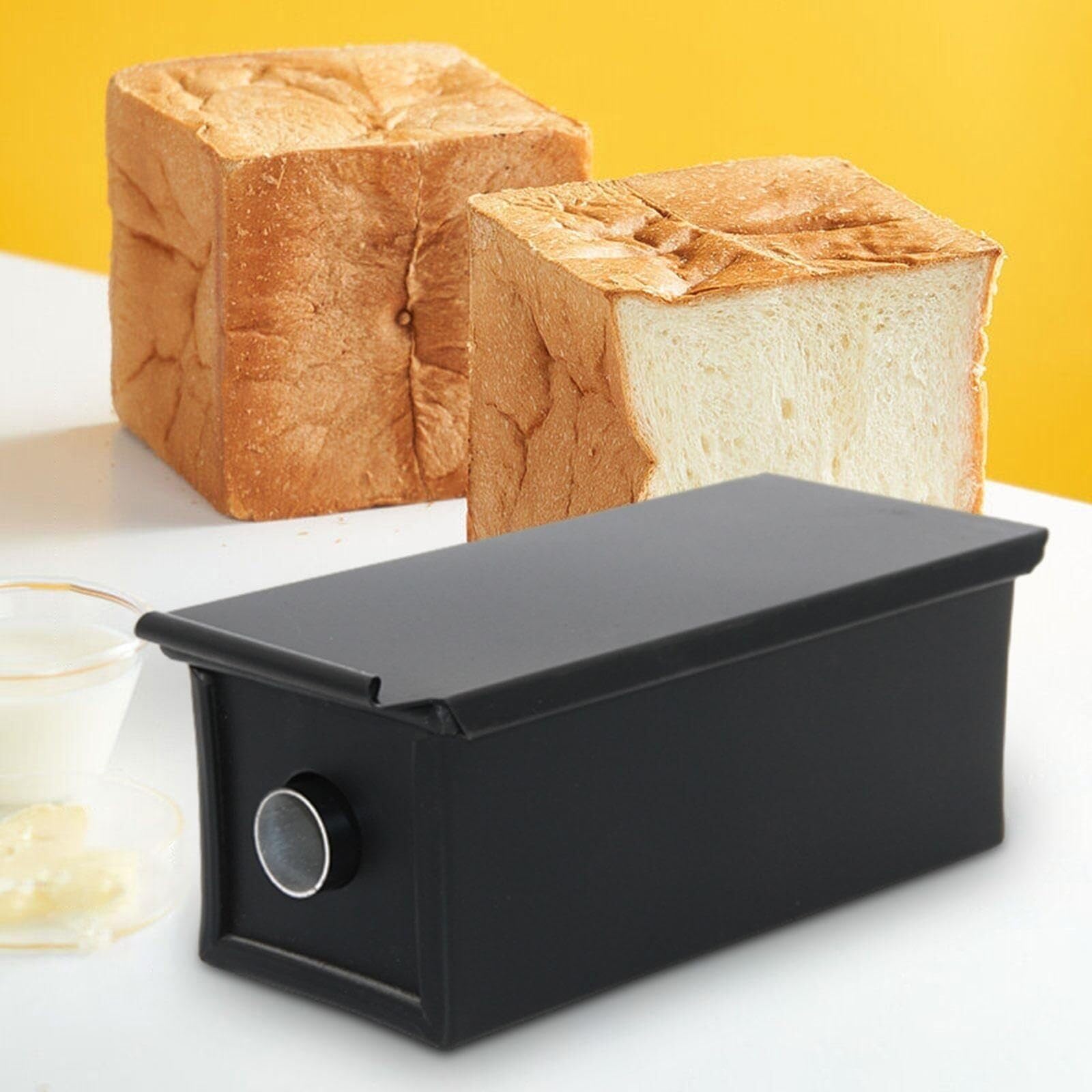 Caja De Pan Panera para Pan Sartén Rectangular para Tostar, Utensilios De Cocina para Hornear, Sartén para Tostar Pan con Tubo Central Y Tapa para Cocina Caja Contenedor De Pan(Black)