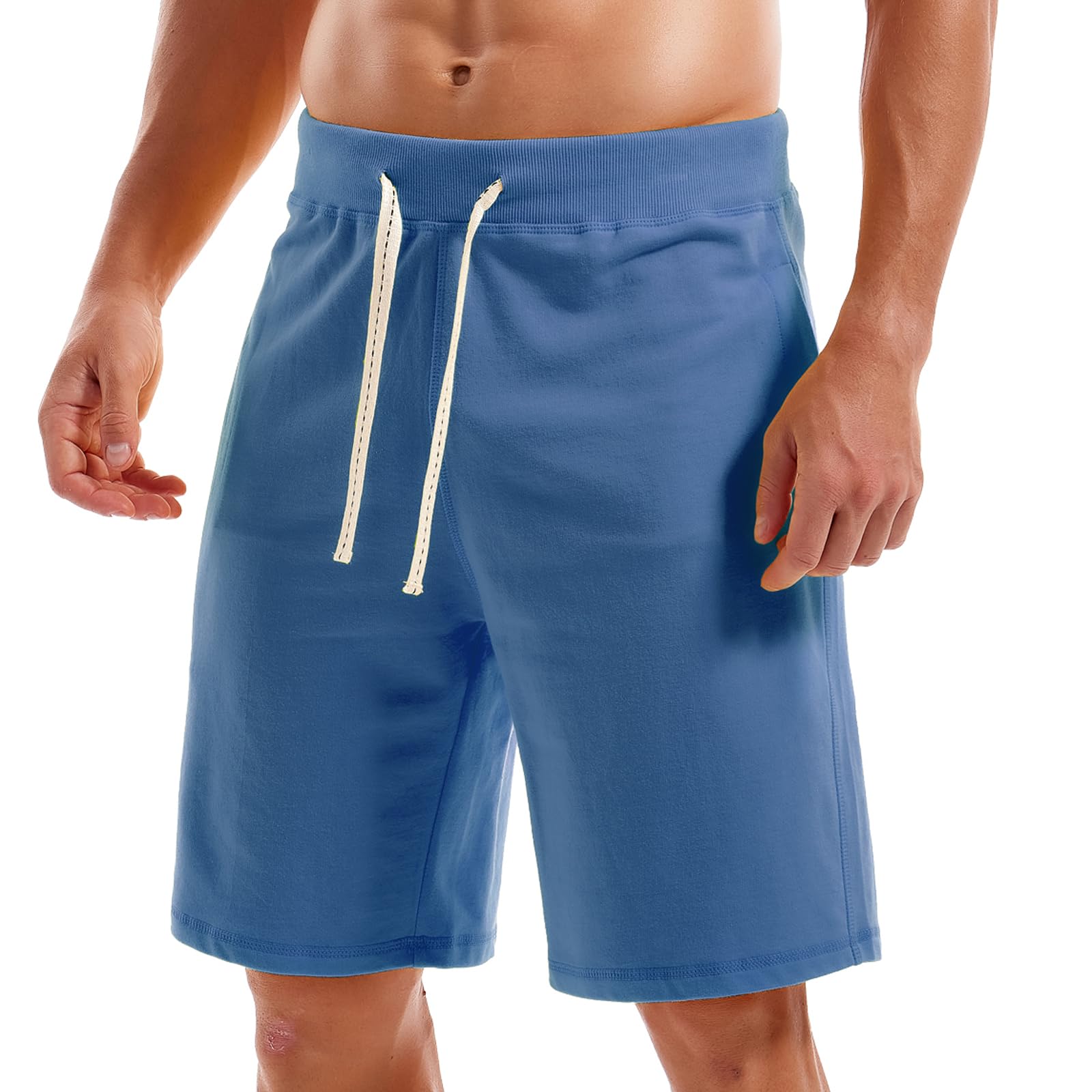 Amy Coulee Men's Prussian Blue Cotton Shorts Casual Sports Shorts With Pockets Athletic Workout Shorts (1X Big, )