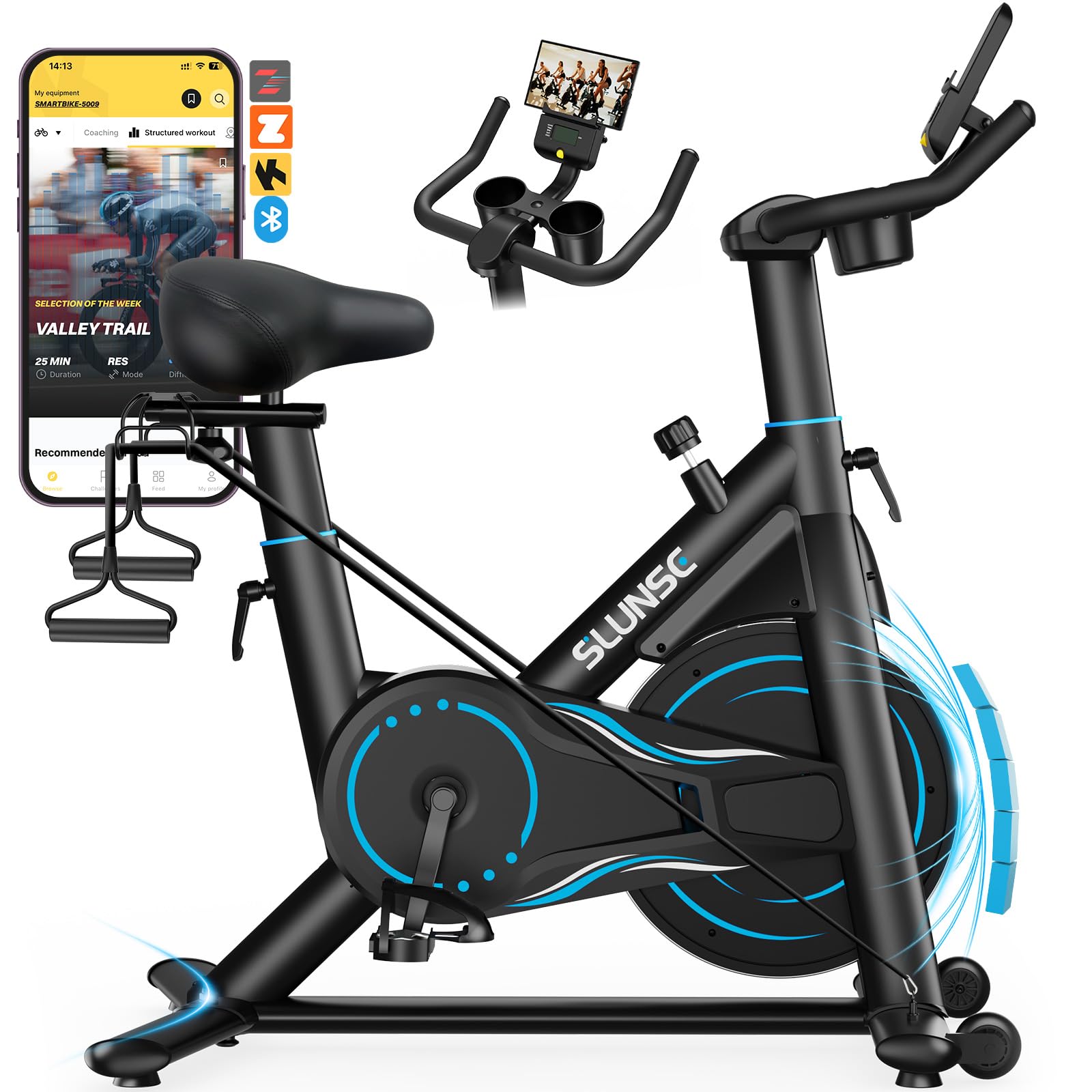 Exercise Bike for Home Use, Quiet Magnetic Resistance Spin bike with Smart APP, Home Gym Equipment Stationary Bike, Indoor Cycling Bike with LCD Display, Tablet Holder, 180KG Weight Capacity