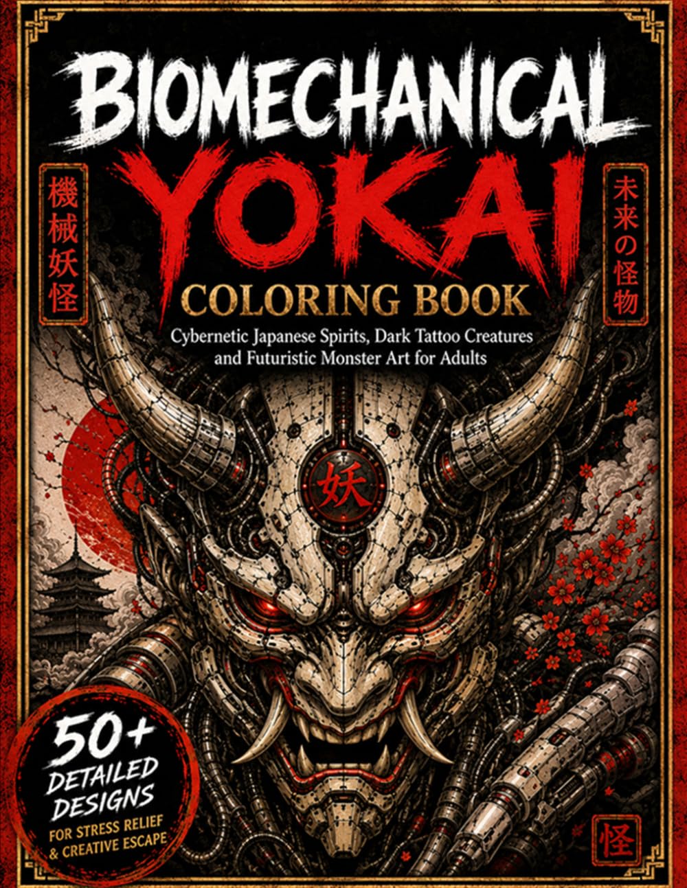 Biomechanical Yokai Coloring Book: Cybernetic Japanese Spirits, Dark Tattoo Creatures and Futuristic Monster Art for Adults