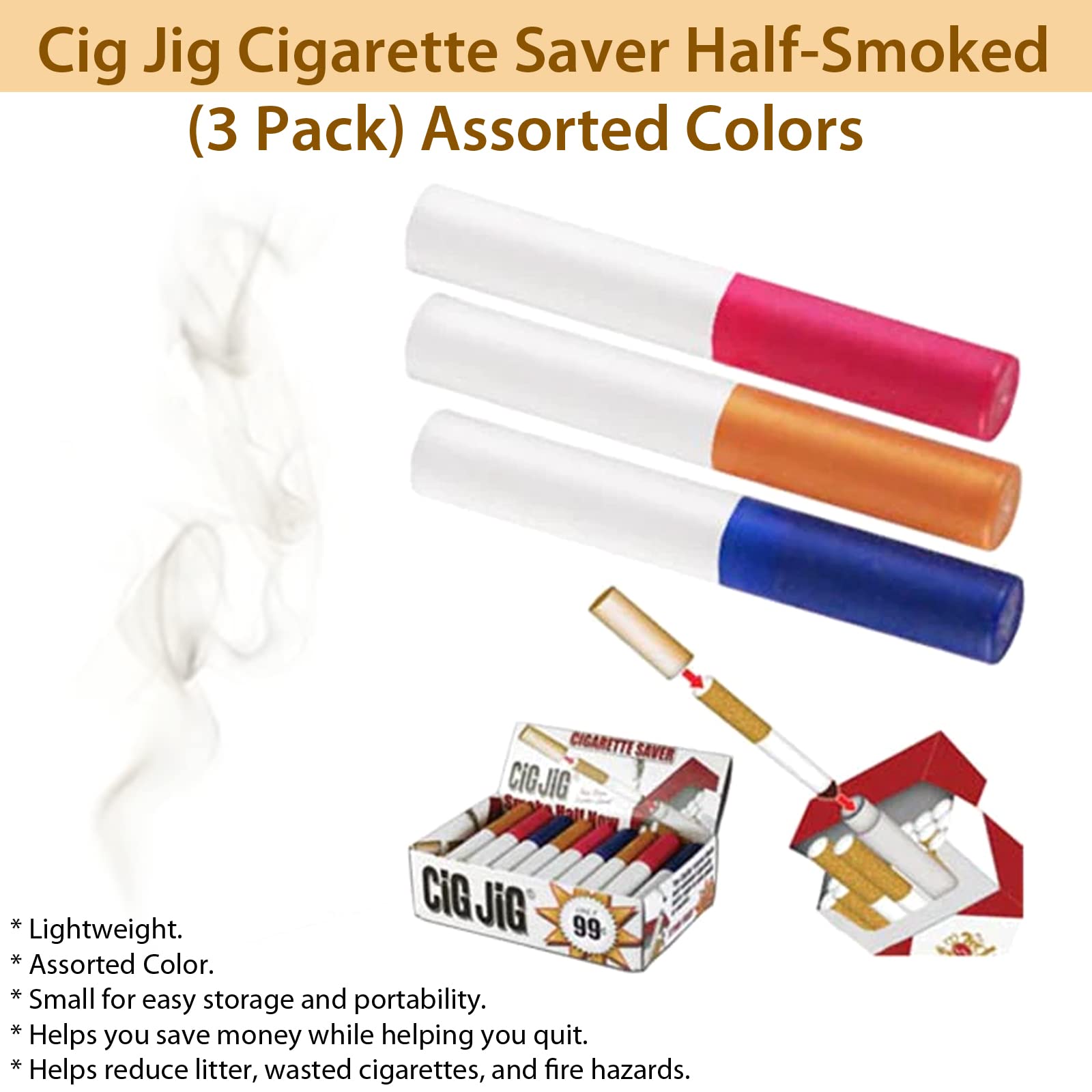 Amazon.com: Cig Jig Cigarette Saver Store Your Unfinished Cigarette Seals  Any Odors (3 Pack) Assorted Colors : Health & Household