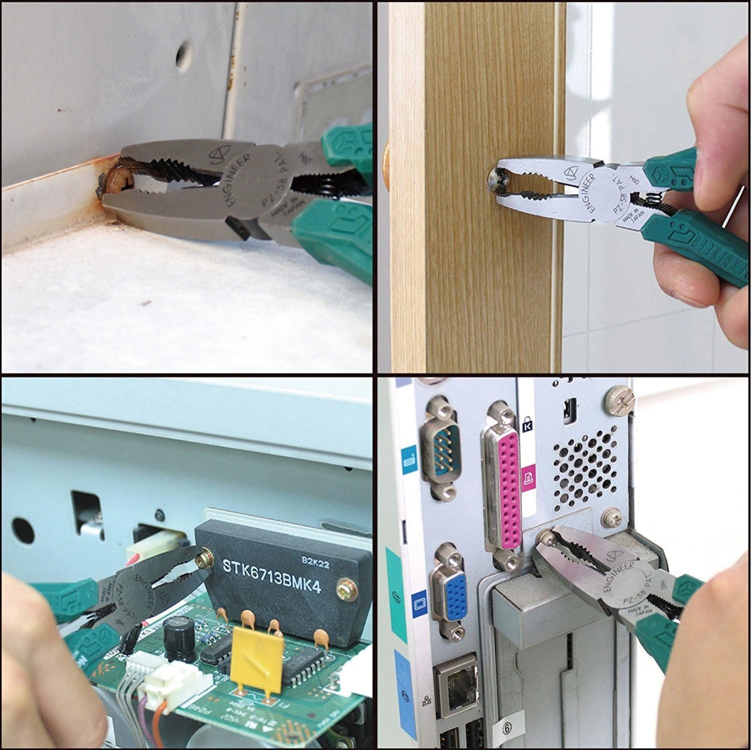 Pince multifonction avec mâchoires innovantes et brevetées pour extraire les vis endommagées, Fabriquée au Japon, ENGINEER PZ-58 Neji-saurus | Dimensions des fixations : Ø 3 à 9,5 mm, pince coupante latérale, à ressort