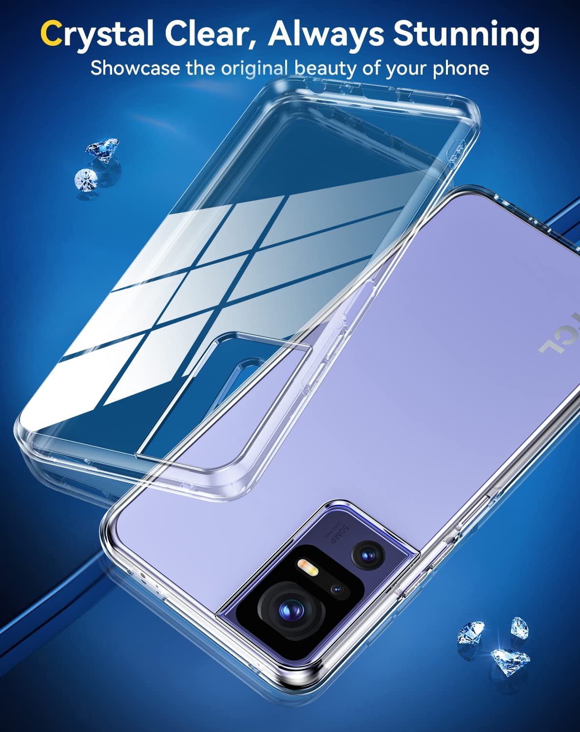 Custodia Trasparente TPU + 2 Vetri Temperati Per TCL 40 SE (6.75''), Cover Protettiva Completa