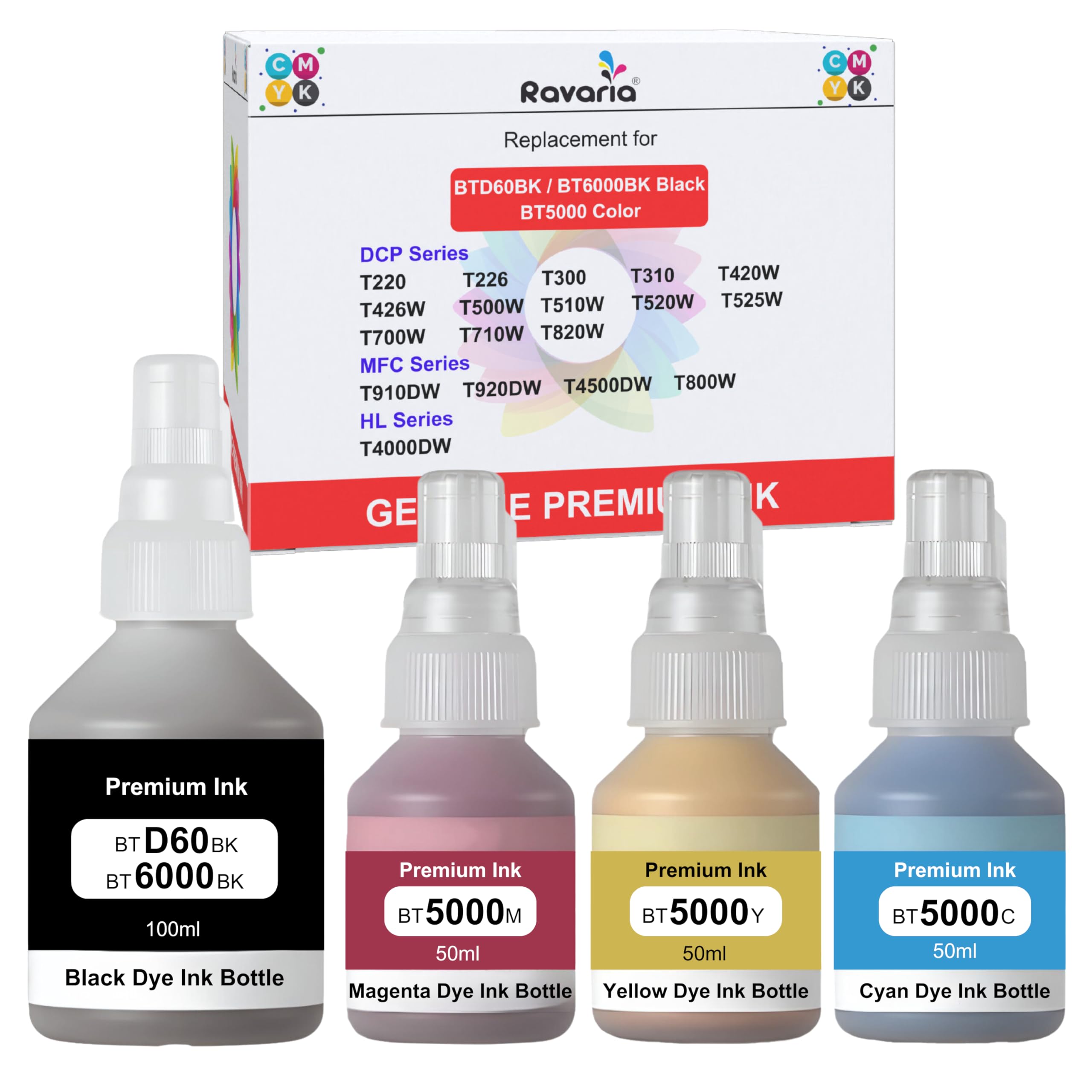 Ravaria Compatible Brother Ink for BT-D60BK / BT6000 and BT5000C, BT5000Y and BT5000M for Brother Inkjet Printers (BT-D60BK / BT6000 and BT5000C Set (4 Color)) (B0D9YRKLGS) Amazon Price History, Amazon Price Tracker