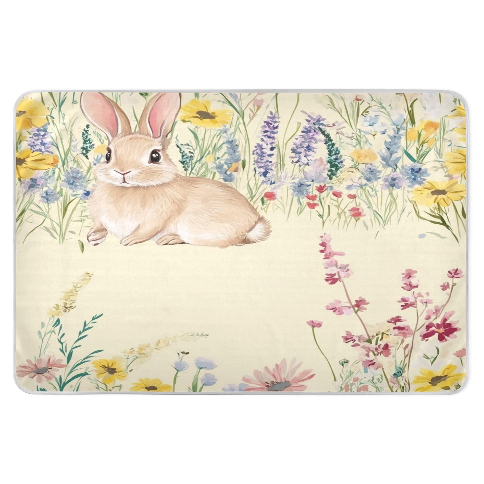 Extra Large Resuable Changing Pad Covers Waterproof Washable Sheet Cover Underpads Slip-Resistant Travel Mattress for Infant Toddler 52x34in Cute Rabbit Flower Easter