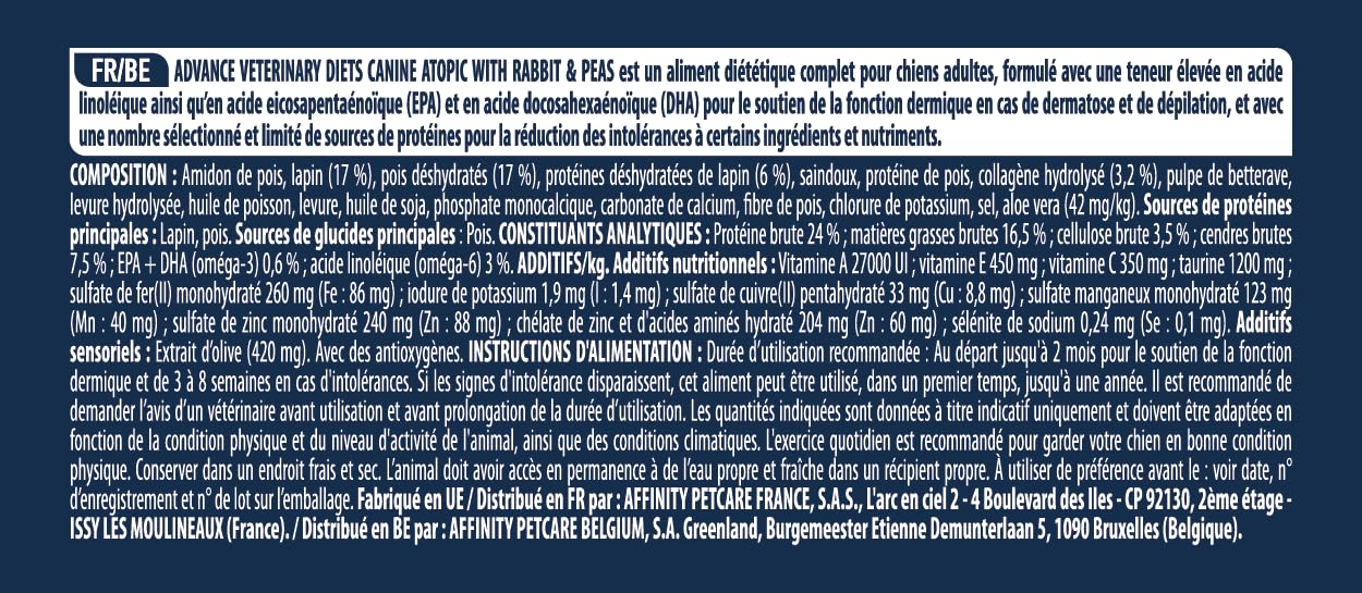 Advance Veterinary Diets Atopic Medium & Maxi - Croquettes pour Chiens avec Dermatite atopique avec Lapin - 12kg