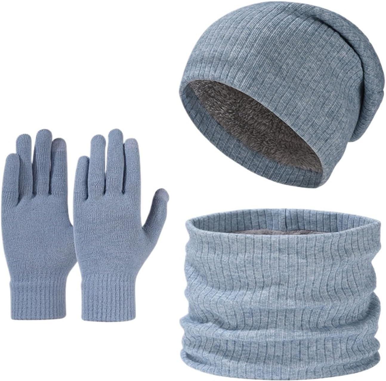 Hat Scarf Gloves Set Winter Warm Knitwear 3 Piece Set of Hat Scarf and Gloves Winter(Pink)