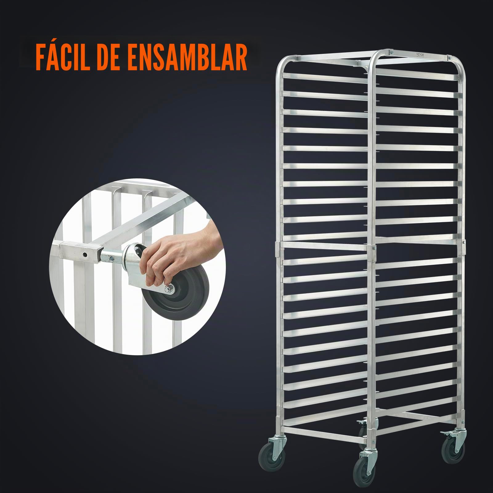 VEVOR Carro para bandejas de pan de 20 niveles, estante de panadería comercial con ruedas de freno, carro de almacenamiento de aluminio para bandejas completas de media hoja, equipo para hornear pan