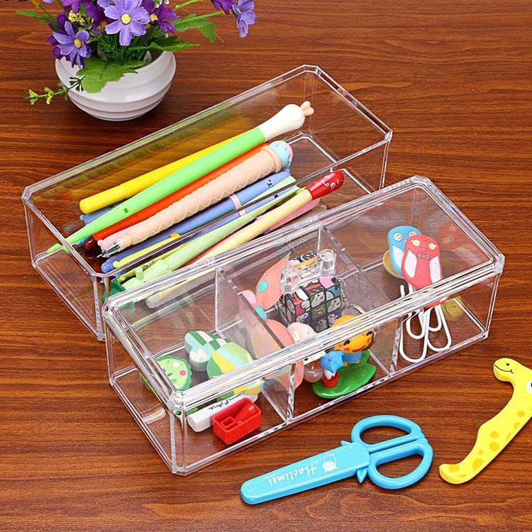 Snazzy Stackable Clear Plastic Organizer Drawers With Lid, 2 Piece Set, Organize Cosmetics and Beauty Supplies on a Vanity - Save Space Gadgets Jewelry Storage Box Display for Makeup 4