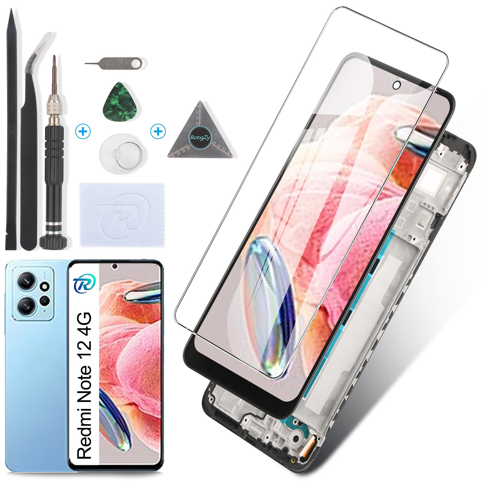 RongZy Écran LCD pour 6.67" Xiaomi Redmi Note 12 4G Écran De Remplacement pour Xiaomi Redmi Note 12 4G Écran LCD Numériseur Tactile Panneau Assemblé De Réparation avec Outils(Noir avec Cadre)