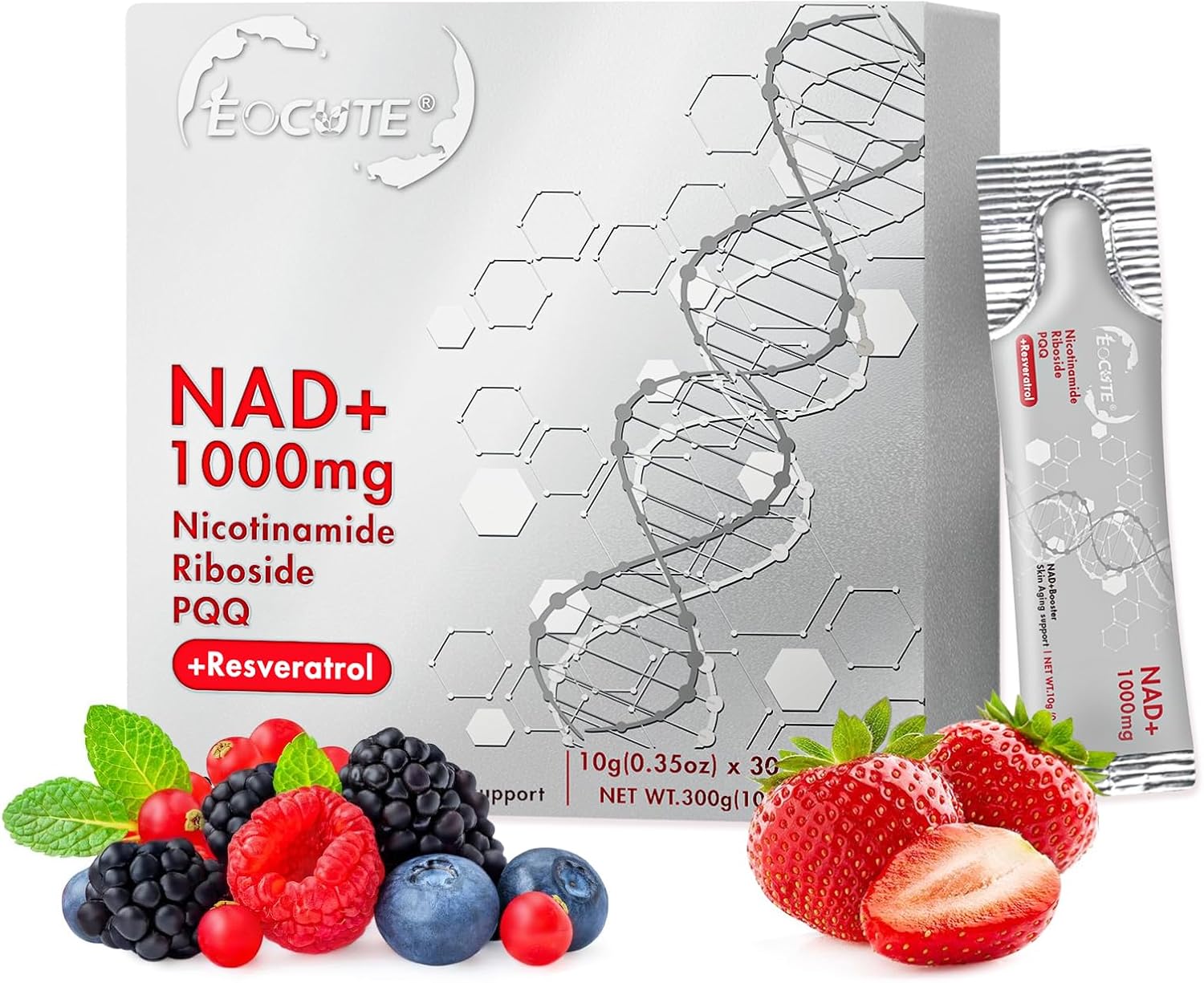 (Exp: 04/2027) 1000mg NAD Liquid Supplement with Resveratrol, Nicotinamide Riboside, Quercetin & PQQ - Cellular Energy, Anti-Aging Support for Men & Women - 30 Portable Packets (Raspberry)