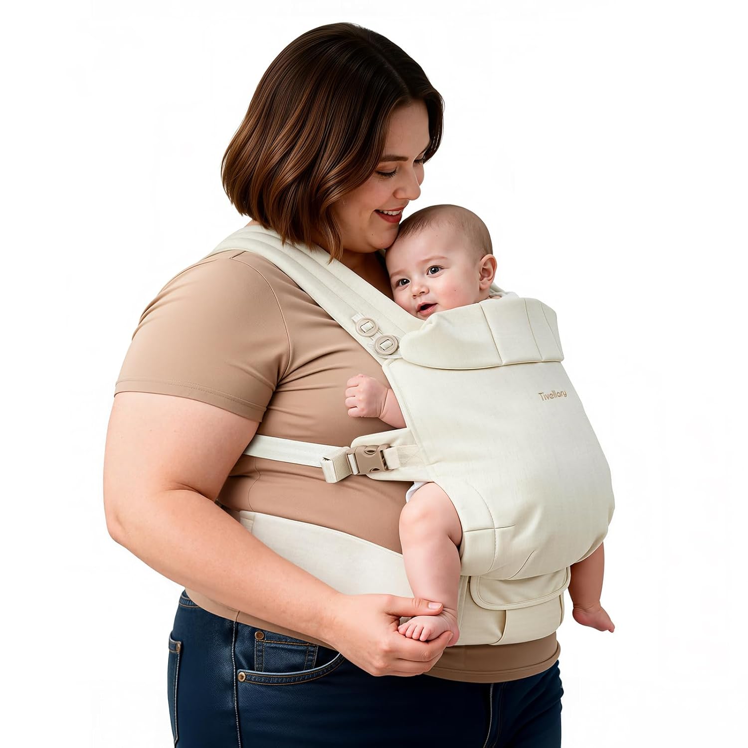 Plus-Size Baby Carrier, Widened Shoulder & Extended Waist Straps Up to 68", Reinforced Lumbar Support, Linen-Touch Fabric, Ergonomic “M” Position for Newborn to Toddler (7–44 lbs)